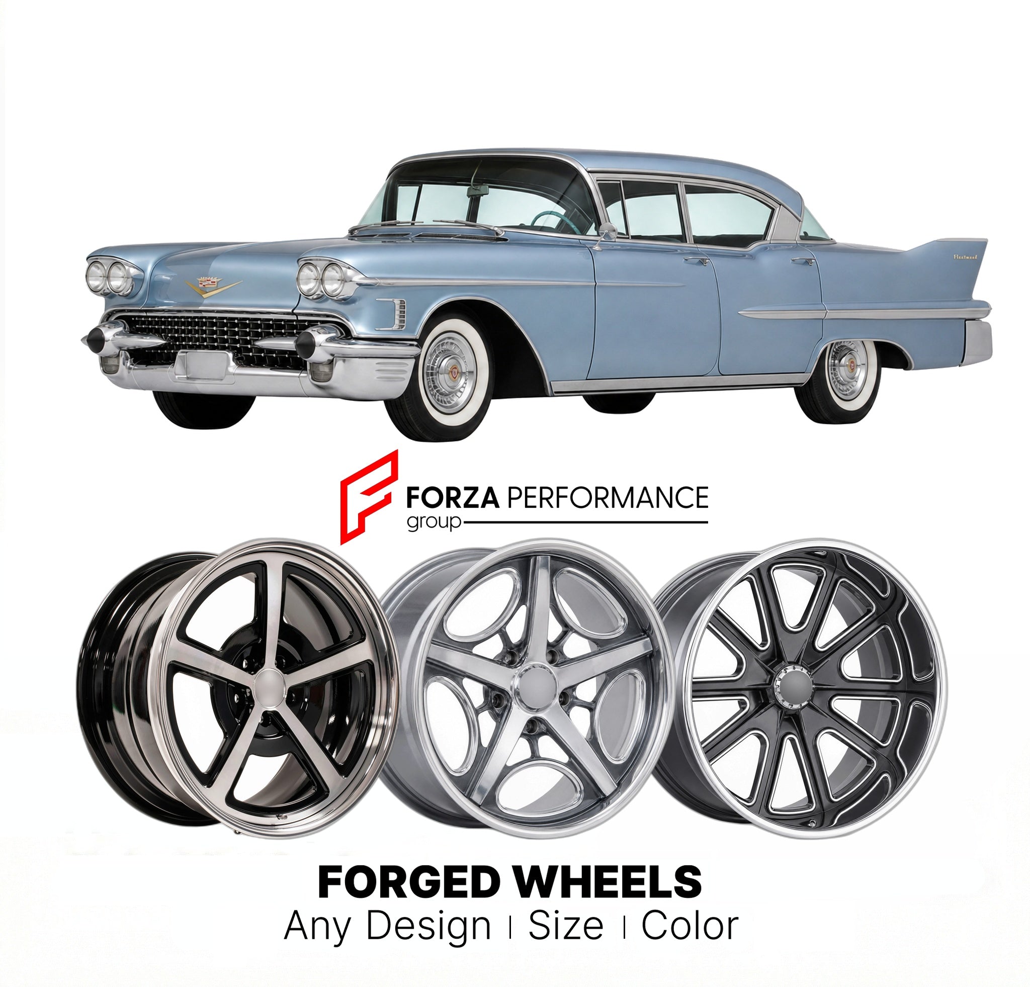 CUSTOM CLASSIC VINTAGE RESTOMOD RETRO OLD SCHOOL FORGED WHEELS RIMS for CADILLAC FLEETWOOD 1958 - 1960