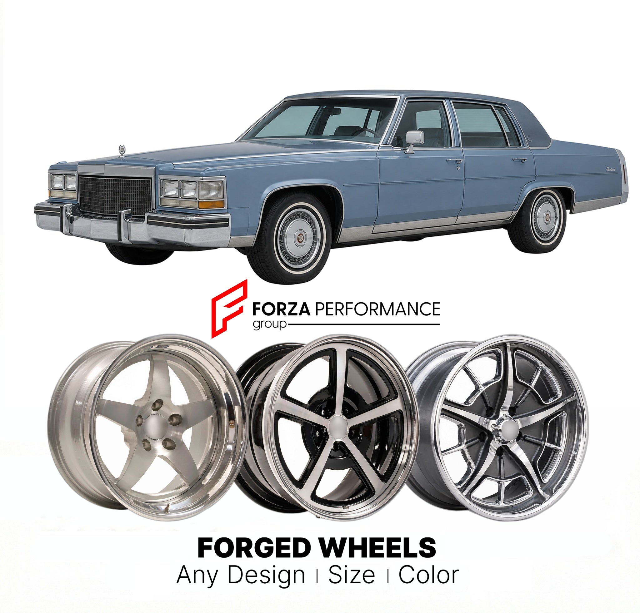 CUSTOM CLASSIC VINTAGE RESTOMOD RETRO OLD SCHOOL FORGED WHEELS RIMS for CADILLAC FLEETWOOD 1977 - 1984