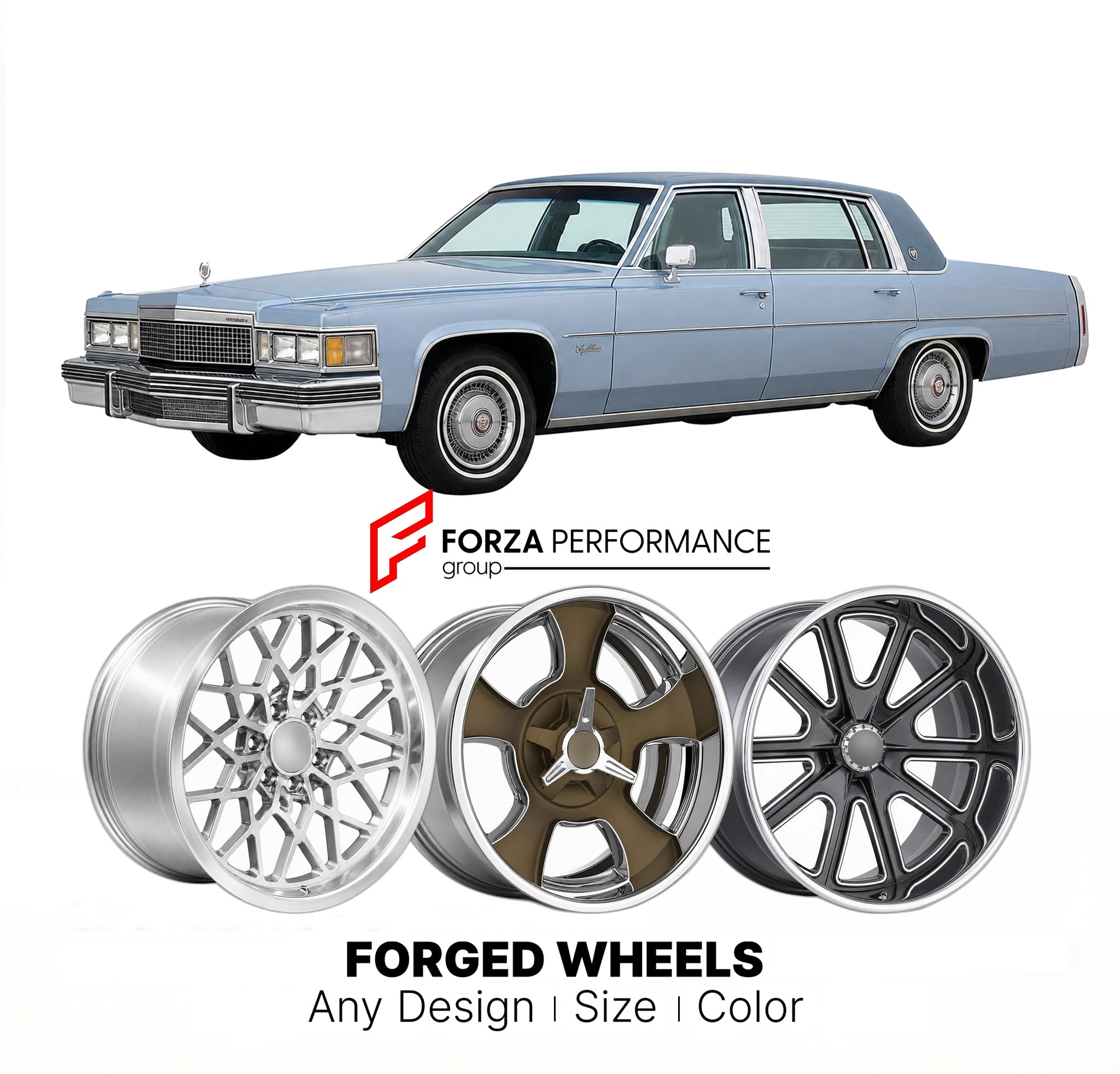 CUSTOM CLASSIC VINTAGE RESTOMOD RETRO OLD SCHOOL FORGED WHEELS RIMS for CADILLAC FLEETWOOD BROUGHAM 1977 - 1984