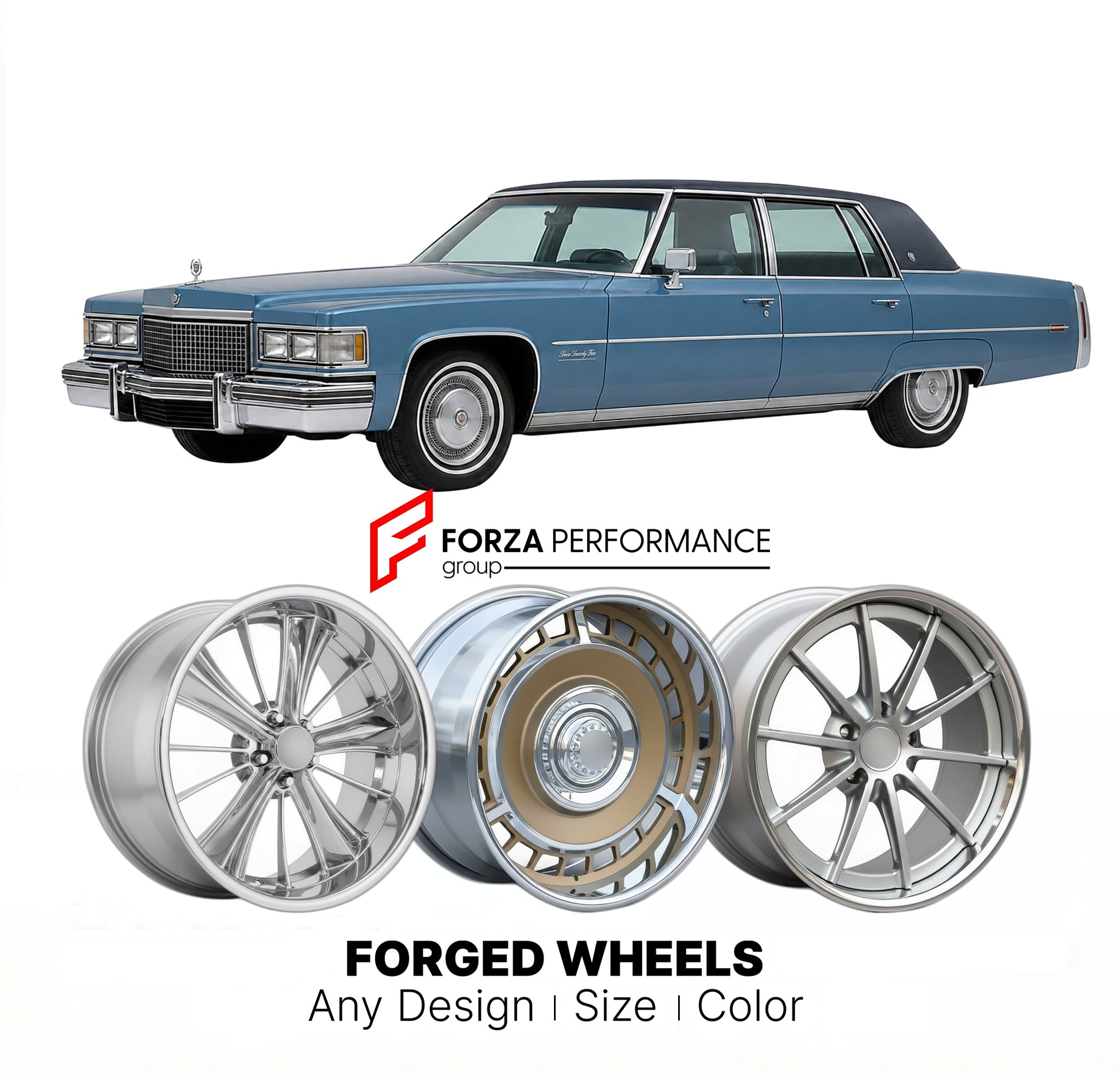 CUSTOM CLASSIC VINTAGE RESTOMOD RETRO OLD SCHOOL FORGED WHEELS RIMS for CADILLAC FLEETWOOD SEVENTY-FIVE 1977 - 1984
