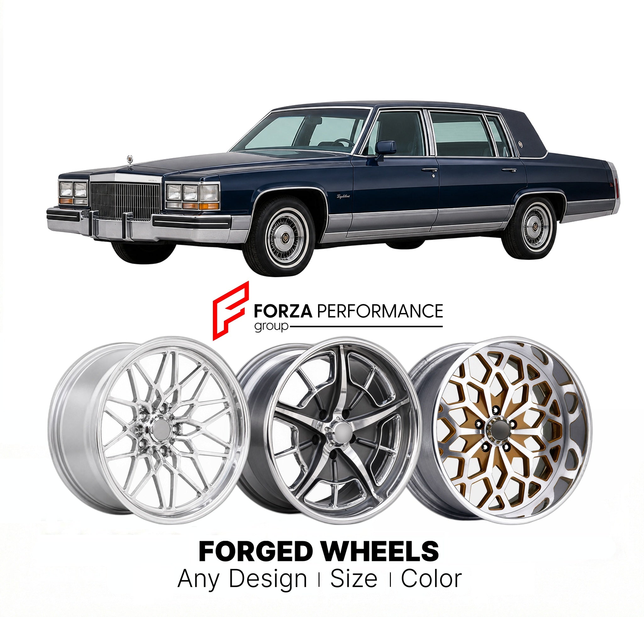 CUSTOM CLASSIC VINTAGE RESTOMOD RETRO OLD SCHOOL FORGED WHEELS RIMS for CADILLAC FLEETWOOD SEVENTY-FIVE 1985 - 1987