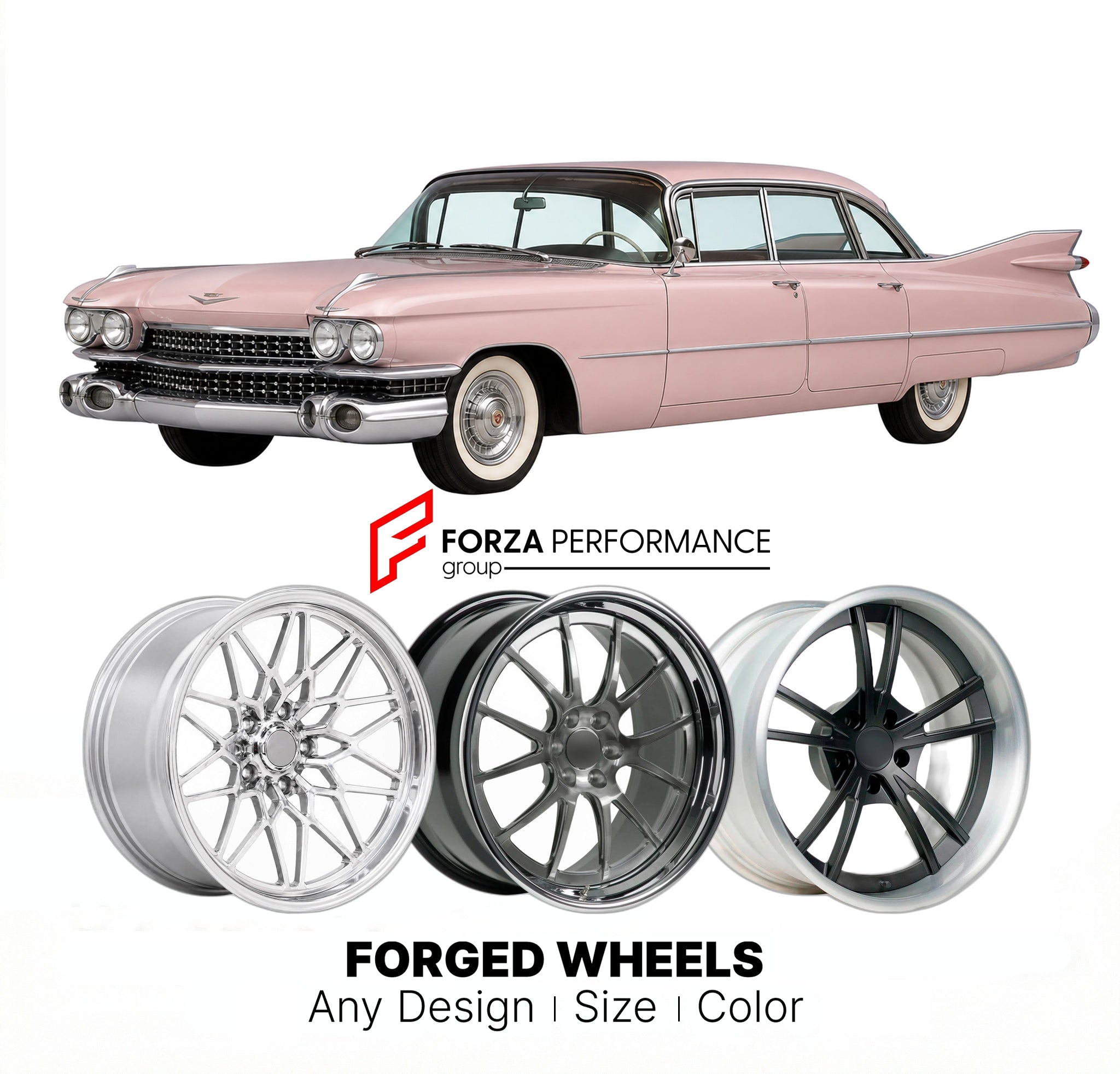 CUSTOM CLASSIC VINTAGE RESTOMOD RETRO OLD SCHOOL FORGED WHEELS RIMS for CADILLAC SEDAN DE VILLE 1959 - 1960