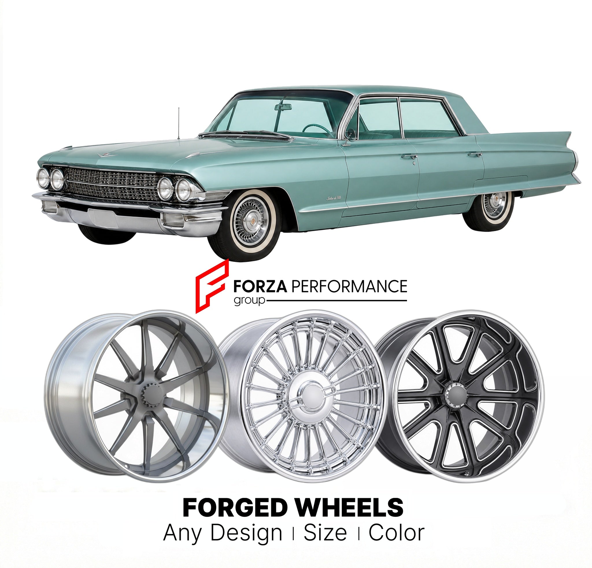 CUSTOM CLASSIC VINTAGE RESTOMOD RETRO OLD SCHOOL FORGED WHEELS RIMS for CADILLAC SEDAN DE VILLE 1961 - 1964