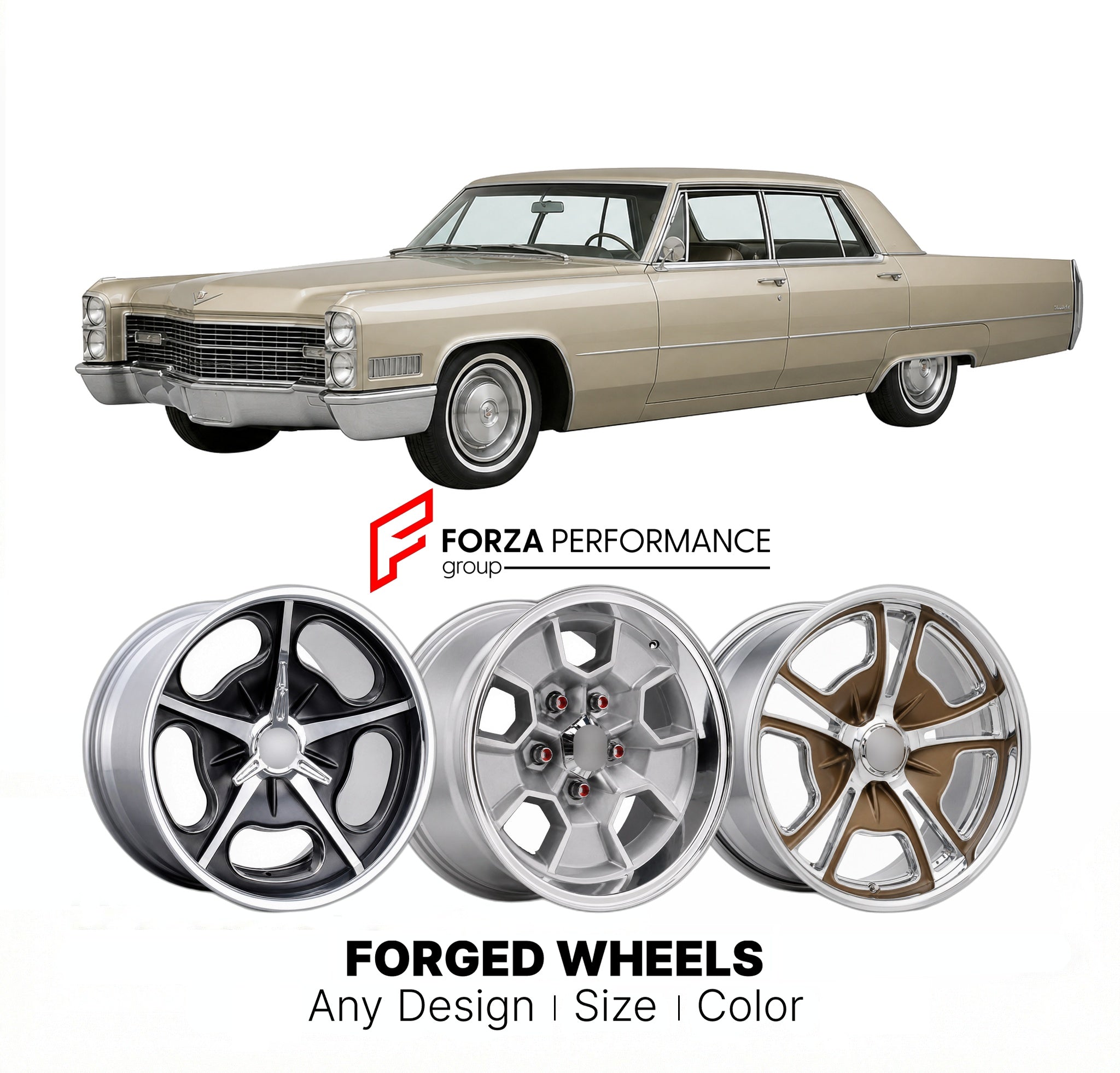 CUSTOM CLASSIC VINTAGE RESTOMOD RETRO OLD SCHOOL FORGED WHEELS RIMS for CADILLAC SEDAN DE VILLE 1965 - 1970