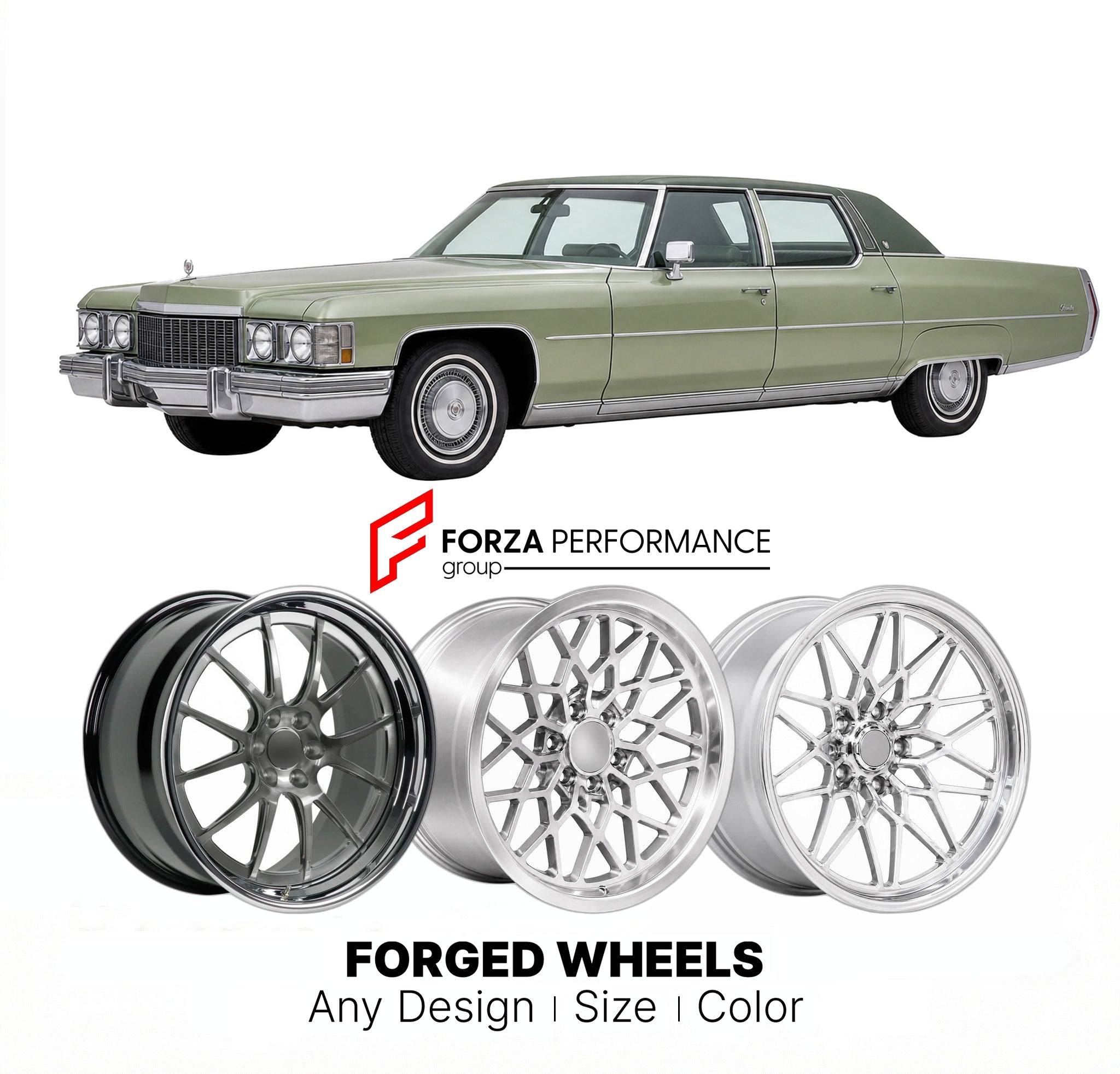 CUSTOM CLASSIC VINTAGE RESTOMOD RETRO OLD SCHOOL FORGED WHEELS RIMS for CADILLAC SEDAN DE VILLE 1971 - 1976