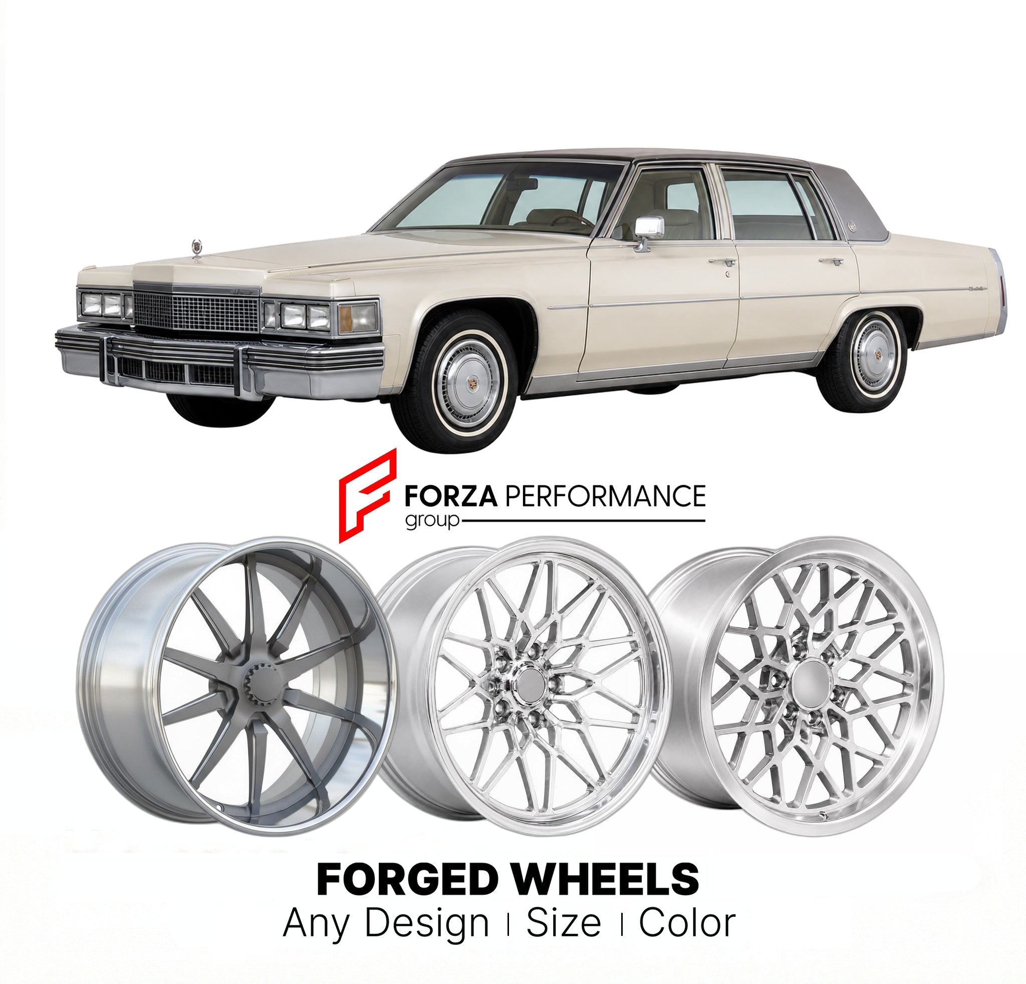 CUSTOM CLASSIC VINTAGE RESTOMOD RETRO OLD SCHOOL FORGED WHEELS RIMS for CADILLAC SEDAN DE VILLE 1977 - 1984