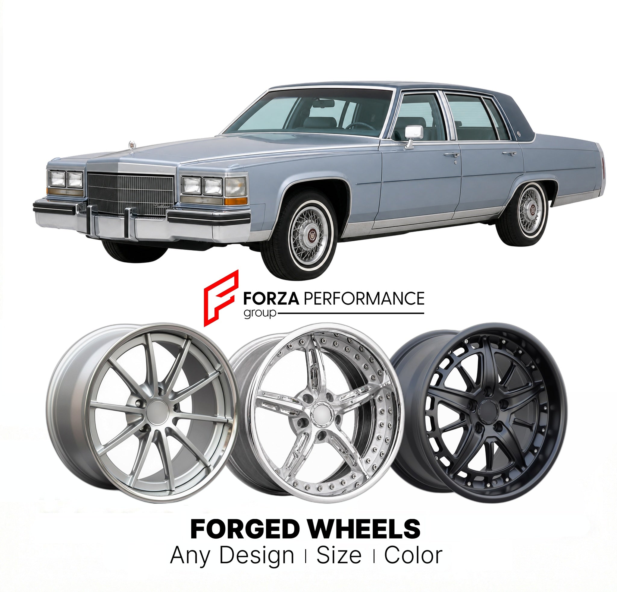 CUSTOM CLASSIC VINTAGE RESTOMOD RETRO OLD SCHOOL FORGED WHEELS RIMS for CADILLAC SEDAN DE VILLE 1985 - 1990