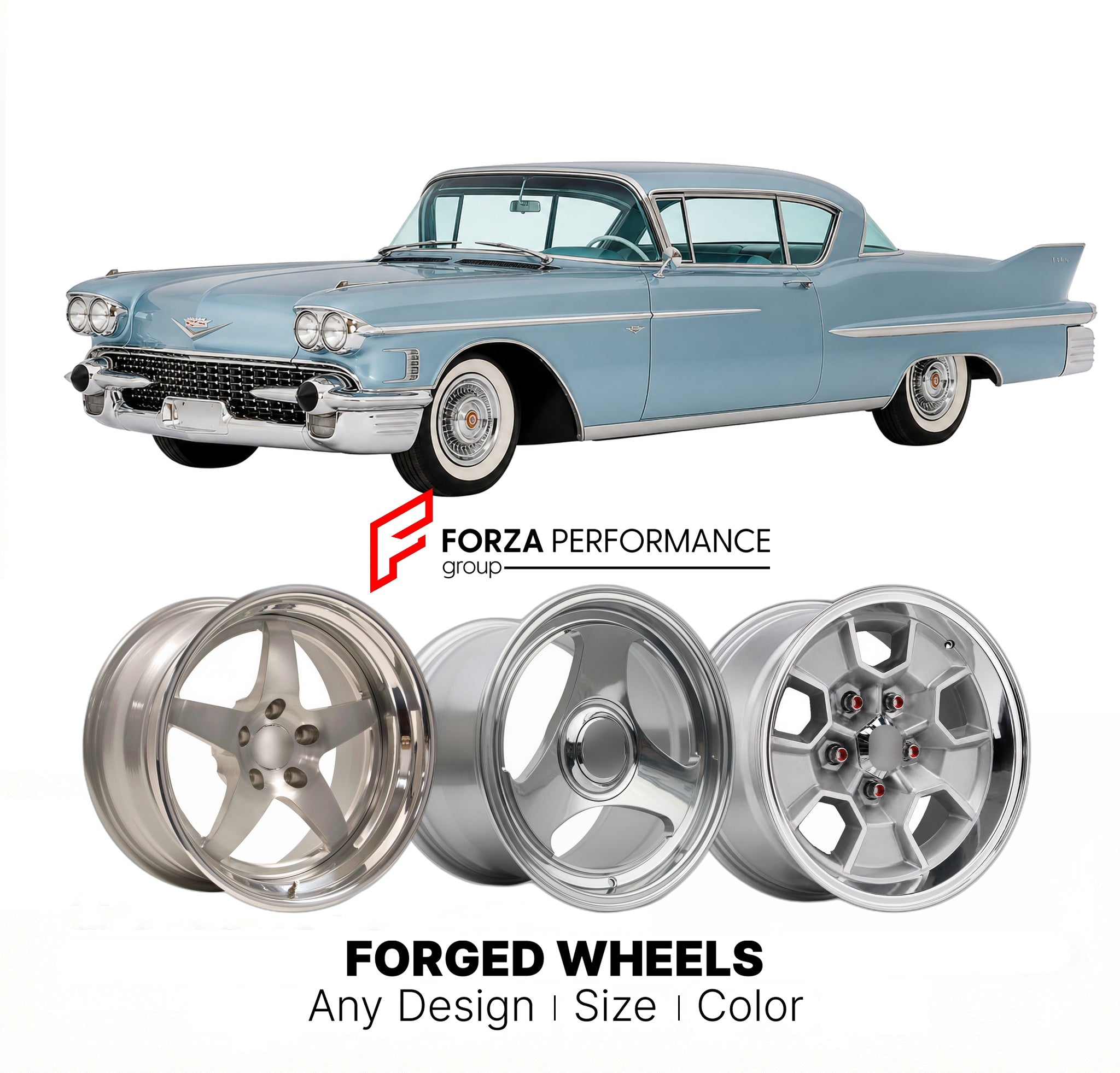 CUSTOM CLASSIC VINTAGE RESTOMOD RETRO OLD SCHOOL FORGED WHEELS RIMS for CADILLAC SERIES 70 1958 - 1987