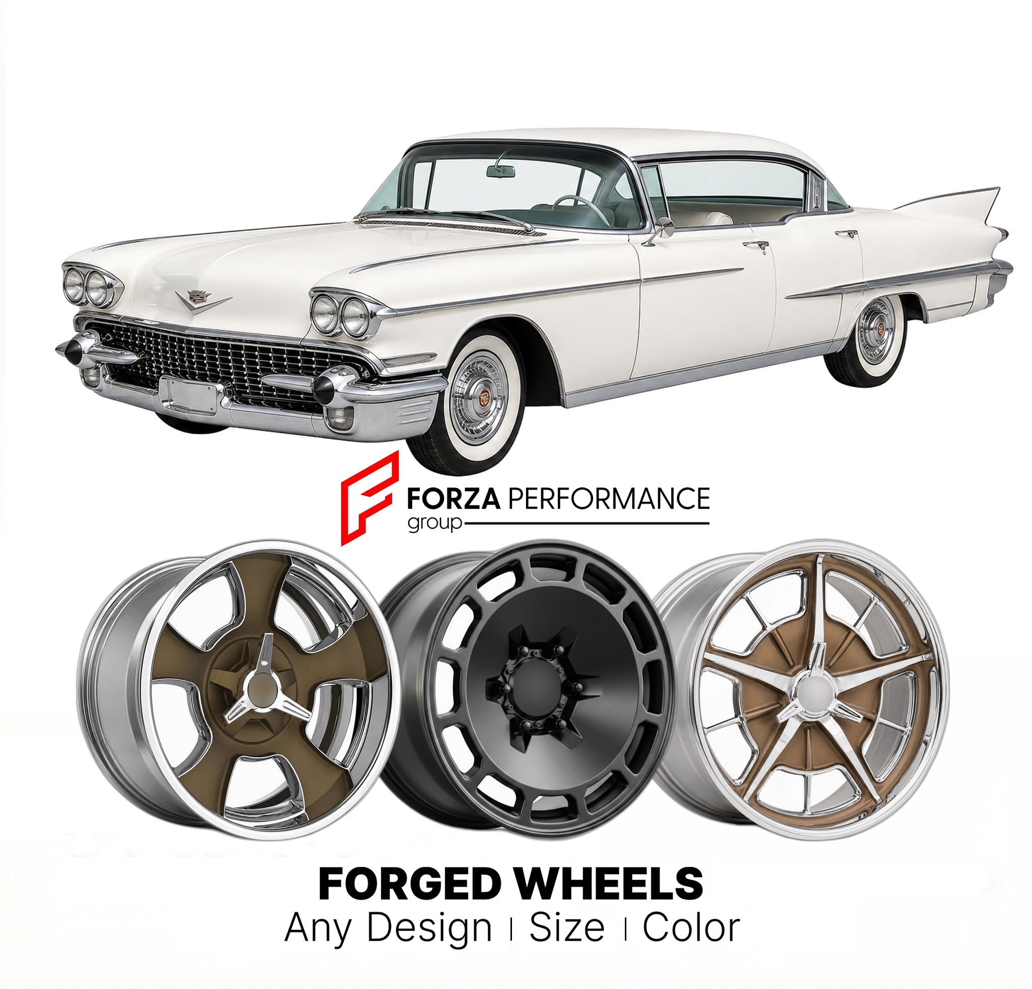 CUSTOM CLASSIC VINTAGE RESTOMOD RETRO OLD SCHOOL FORGED WHEELS RIMS for CADILLAC SERIES 75 1958 - 1987
