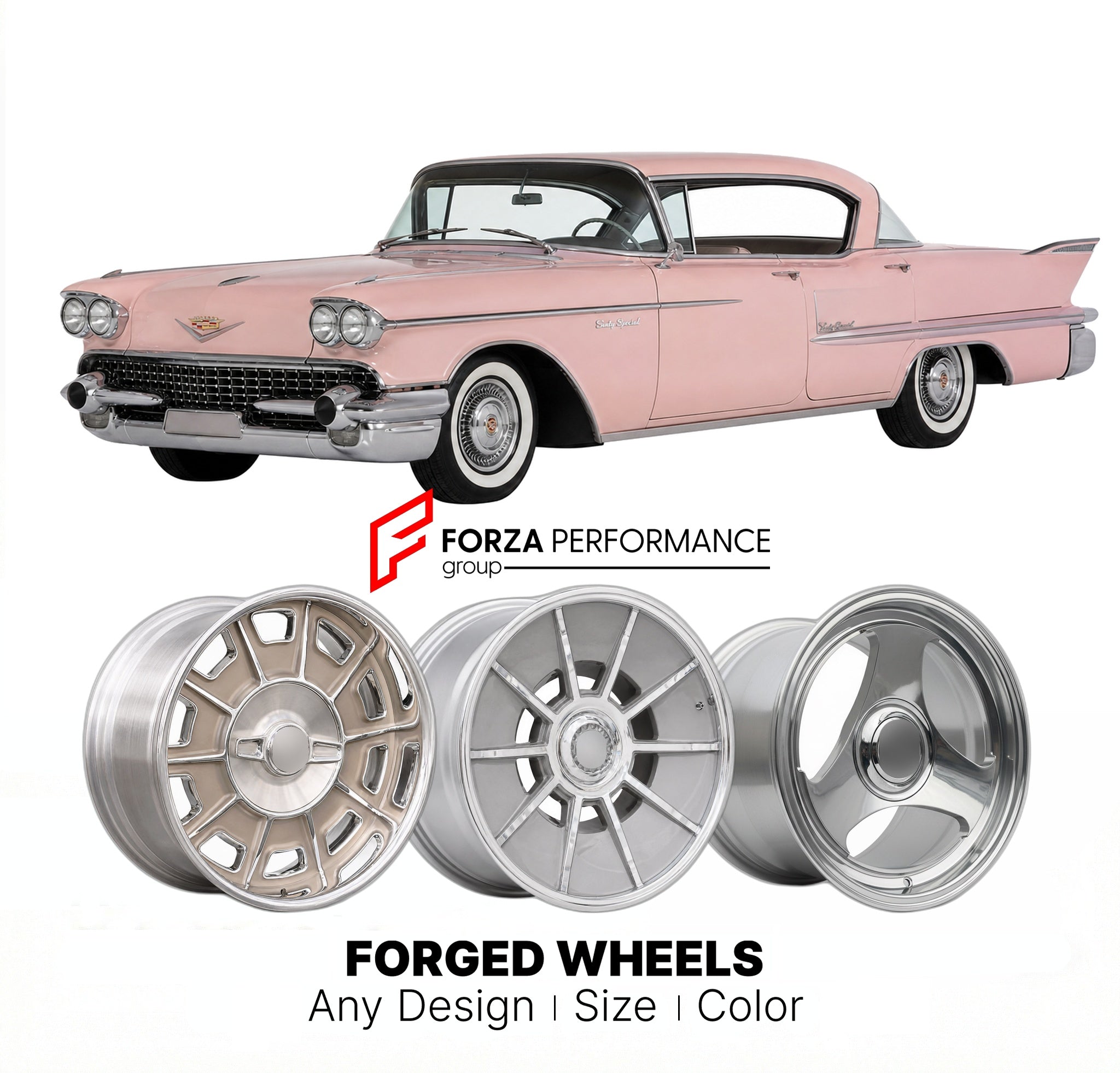 CUSTOM CLASSIC VINTAGE RESTOMOD RETRO OLD SCHOOL FORGED WHEELS RIMS for CADILLAC SIXTY SPECIAL 1958 - 1976