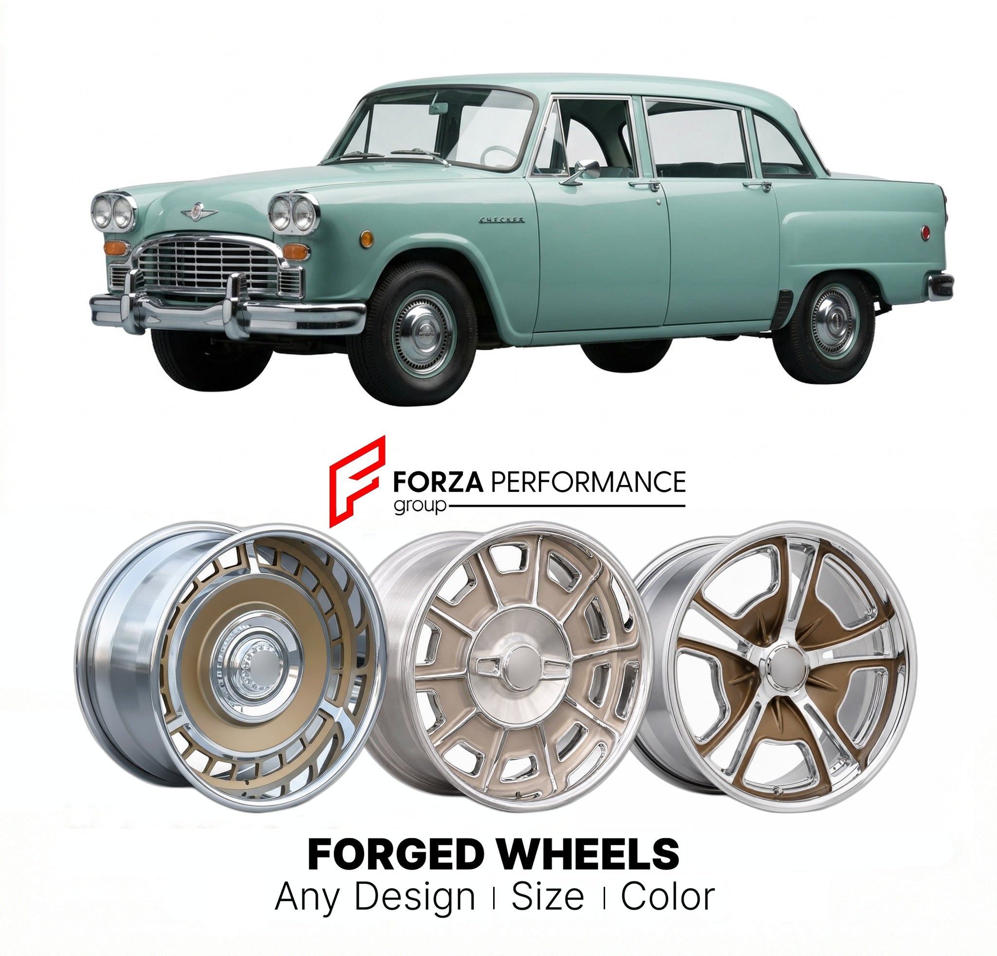 CUSTOM CLASSIC VINTAGE RESTOMOD RETRO OLD SCHOOL FORGED WHEELS RIMS for CHECKER MARATHON 1961 - 1982