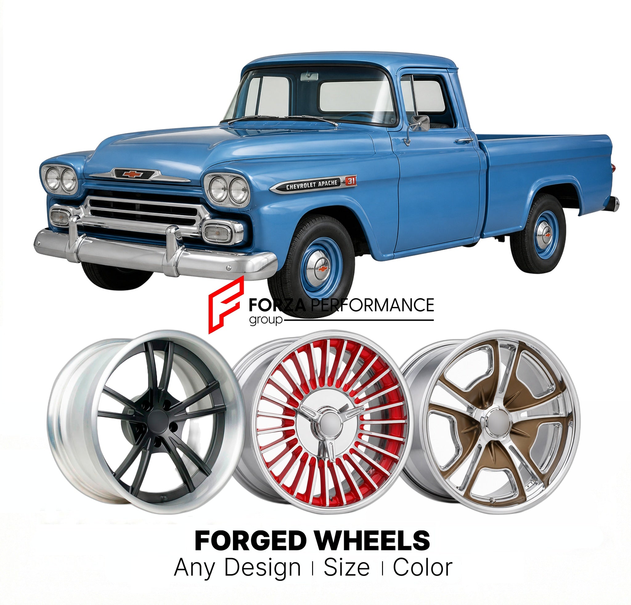 CUSTOM CLASSIC VINTAGE RESTOMOD RETRO OLD SCHOOL FORGED WHEELS RIMS for CHEVROLET APACHE 31 1959