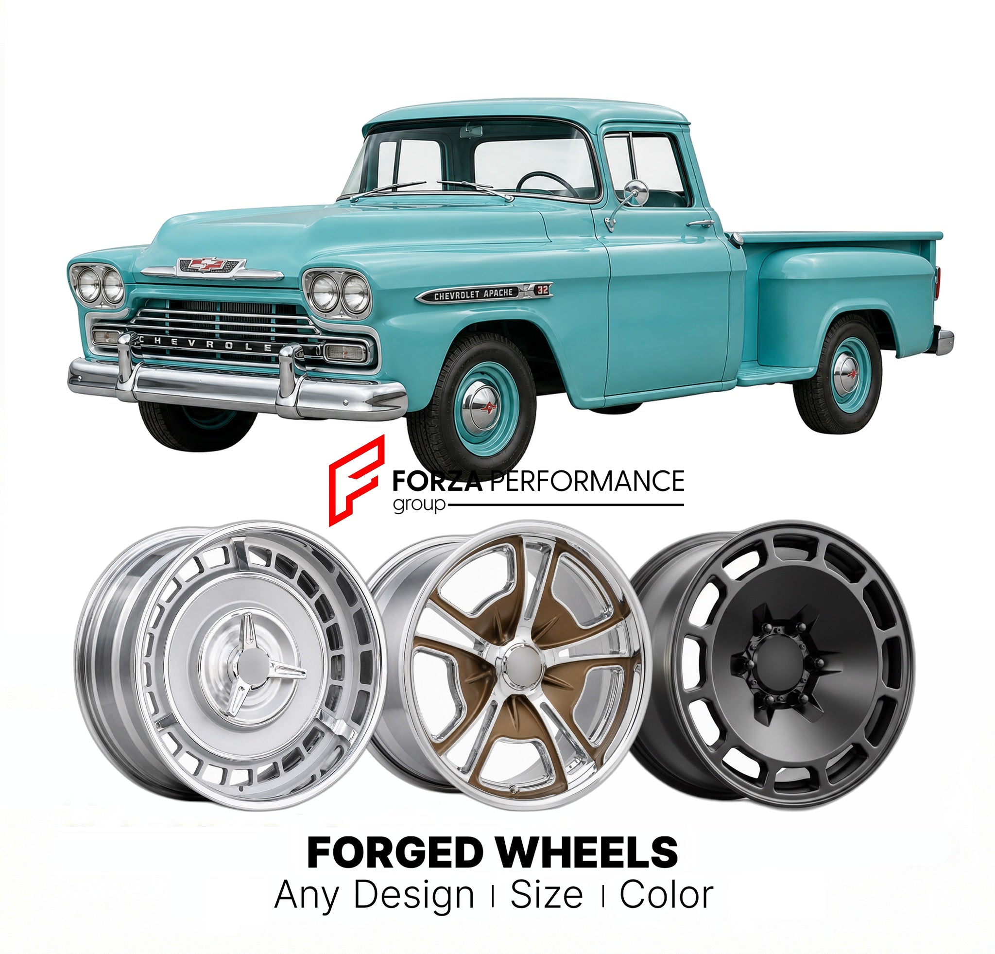 CUSTOM CLASSIC VINTAGE RESTOMOD RETRO OLD SCHOOL FORGED WHEELS RIMS for CHEVROLET APACHE 32 1959