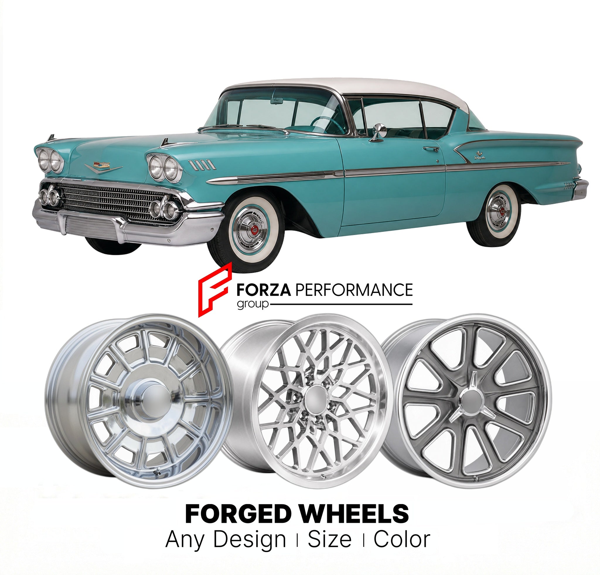 CUSTOM CLASSIC VINTAGE RESTOMOD RETRO OLD SCHOOL FORGED WHEELS RIMS for CHEVROLET BEL AIR 1958 - 1981