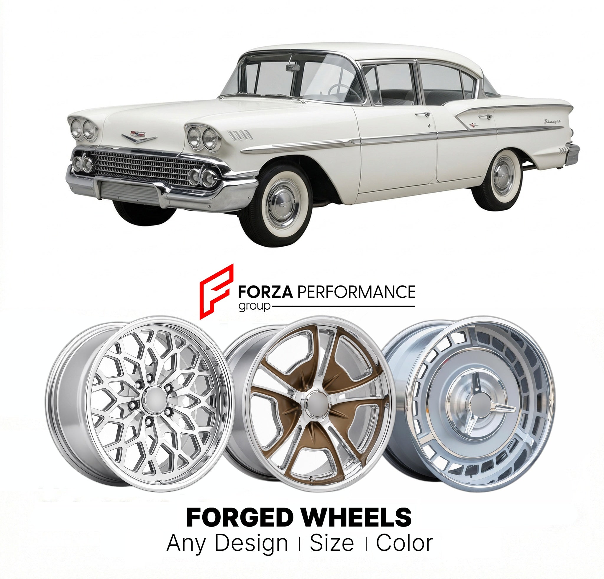 CUSTOM CLASSIC VINTAGE RESTOMOD RETRO OLD SCHOOL FORGED WHEELS RIMS for CHEVROLET BISCAYNE 1958 - 1975