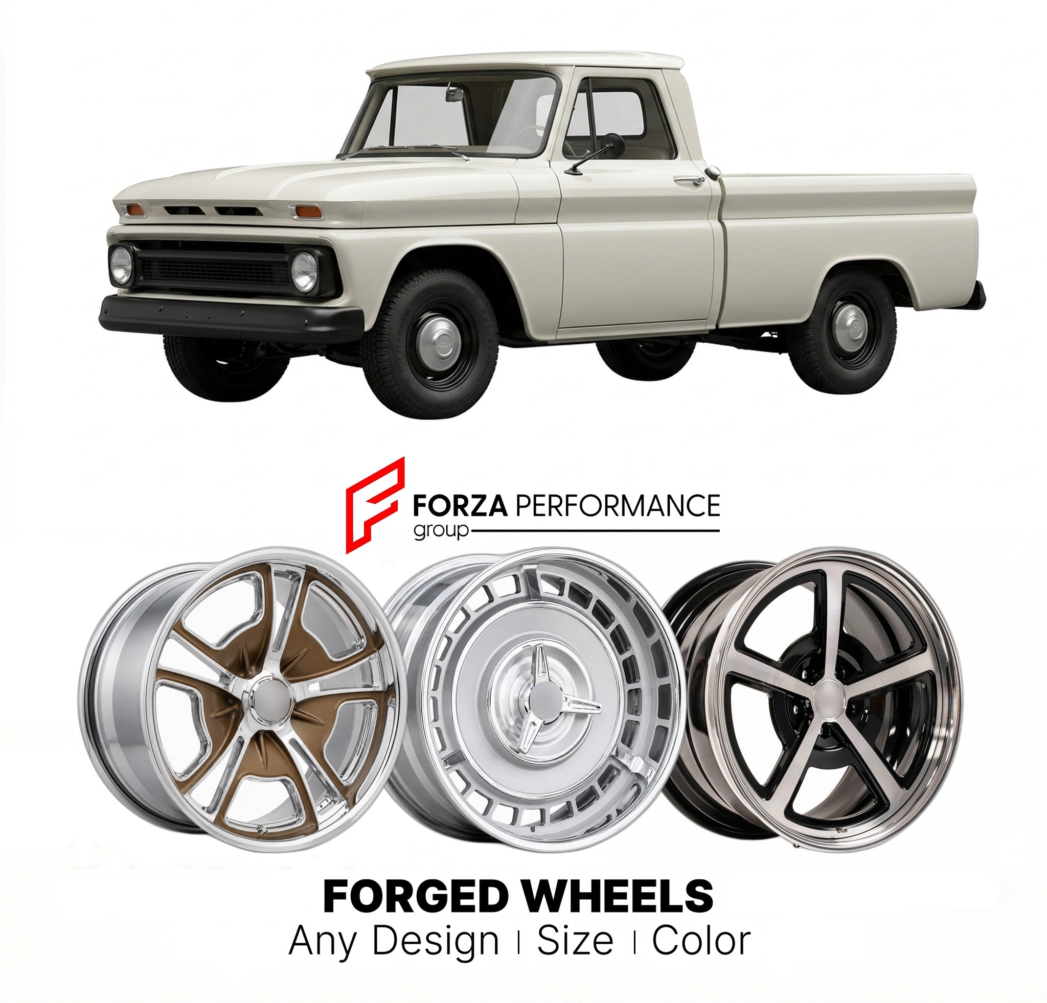 CUSTOM CLASSIC VINTAGE RESTOMOD RETRO OLD SCHOOL FORGED WHEELS RIMS for CHEVROLET C10 1960 - 1966