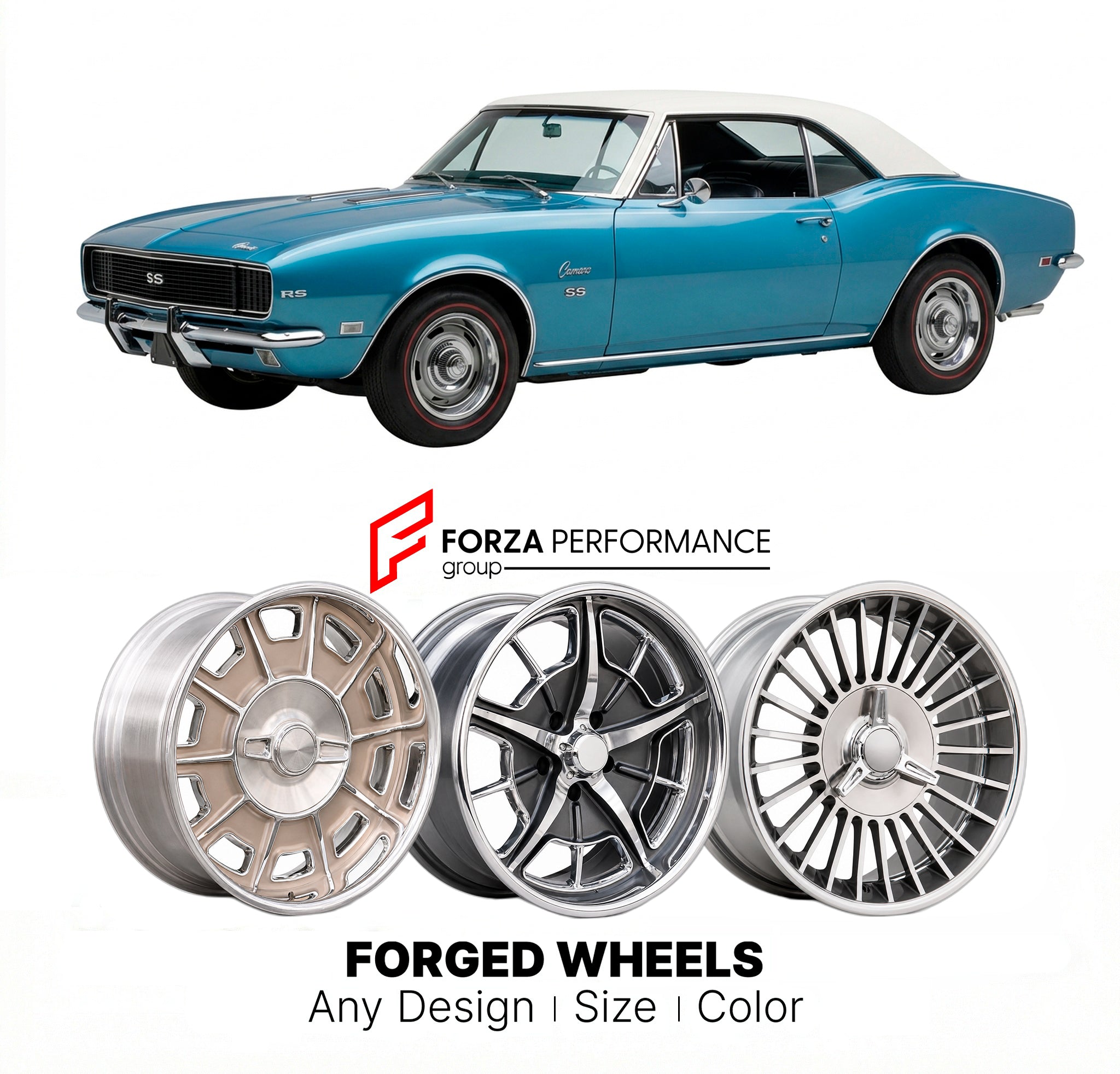 CUSTOM CLASSIC VINTAGE RESTOMOD RETRO OLD SCHOOL FORGED WHEELS RIMS for CHEVROLET CAMARO 1967 - 1969