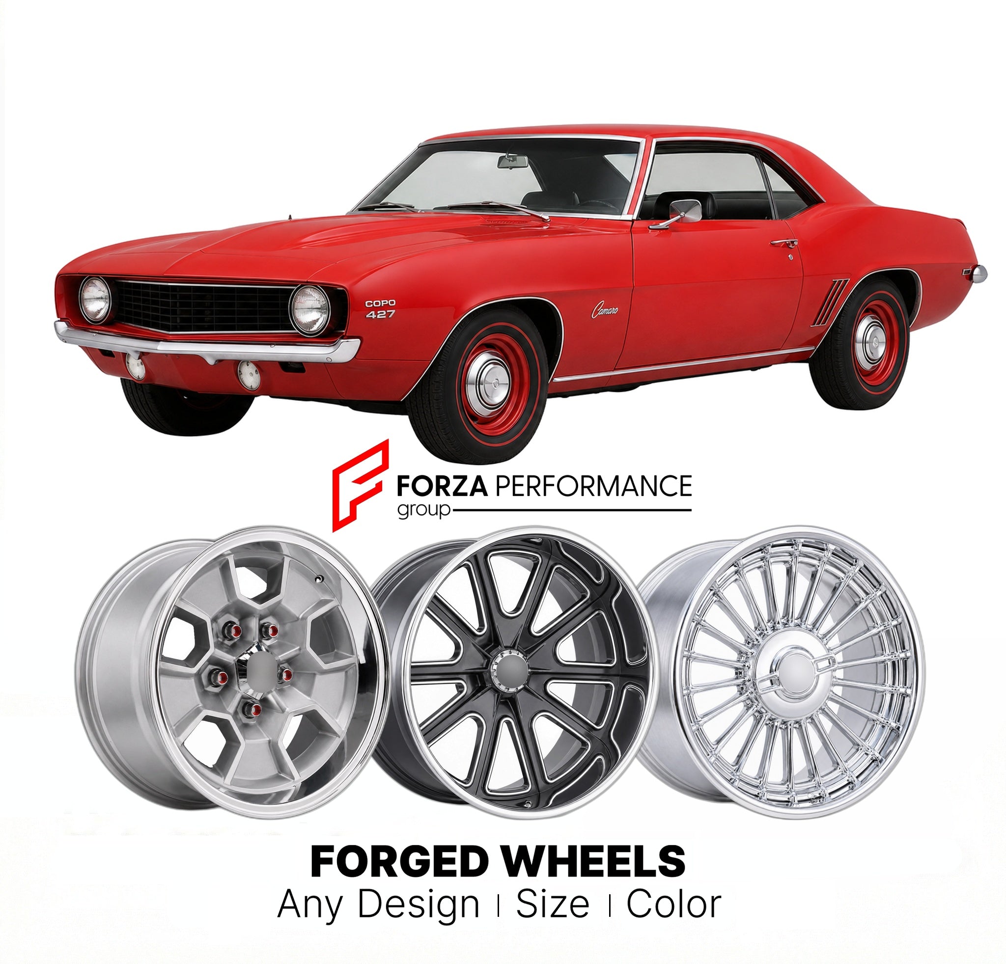 CUSTOM CLASSIC VINTAGE RESTOMOD RETRO OLD SCHOOL FORGED WHEELS RIMS for CHEVROLET CAMARO COPO 1969 - 1969