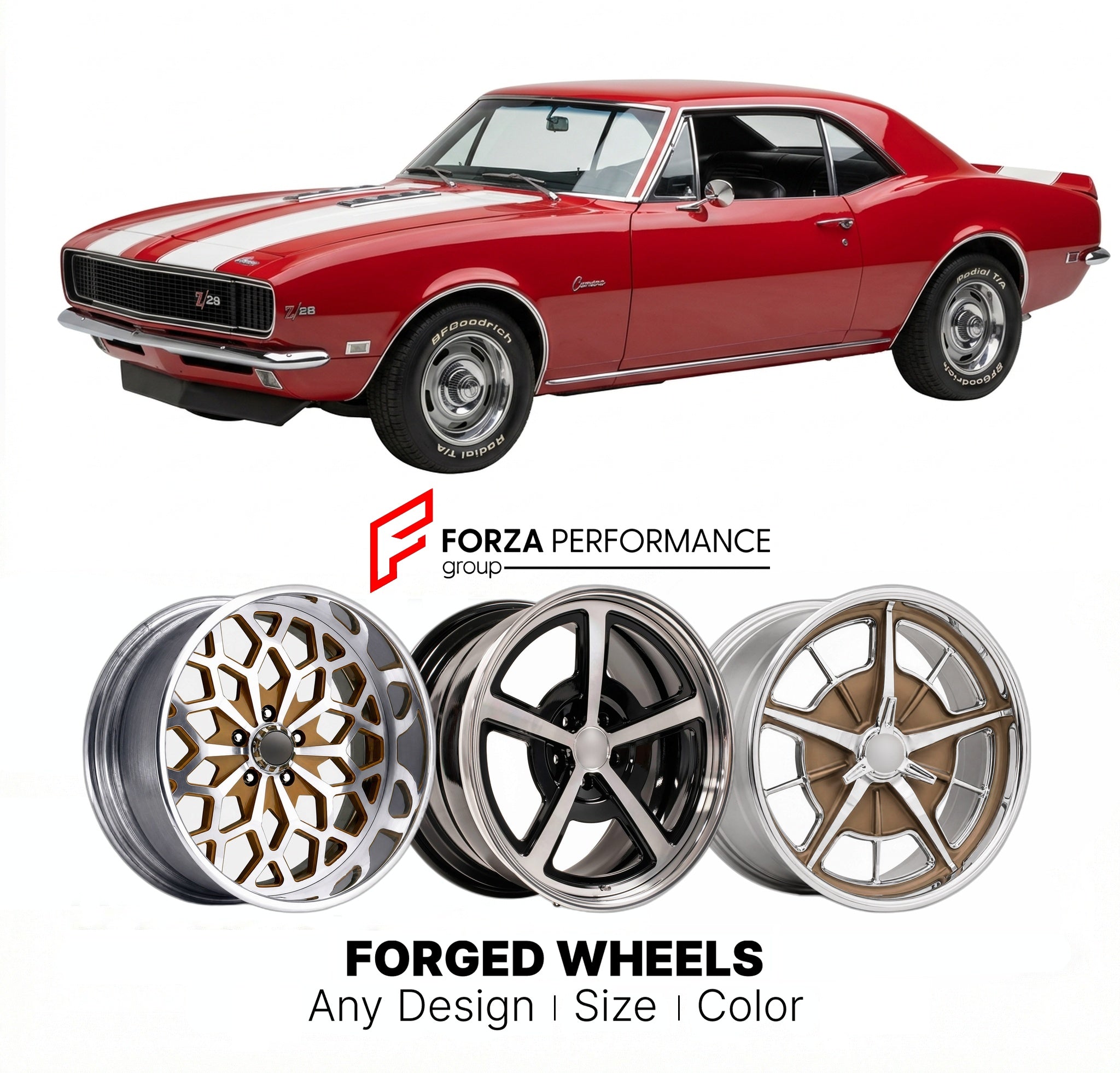 CUSTOM CLASSIC VINTAGE RESTOMOD RETRO OLD SCHOOL FORGED WHEELS RIMS for CHEVROLET CAMARO Z/28 1967 - 1969