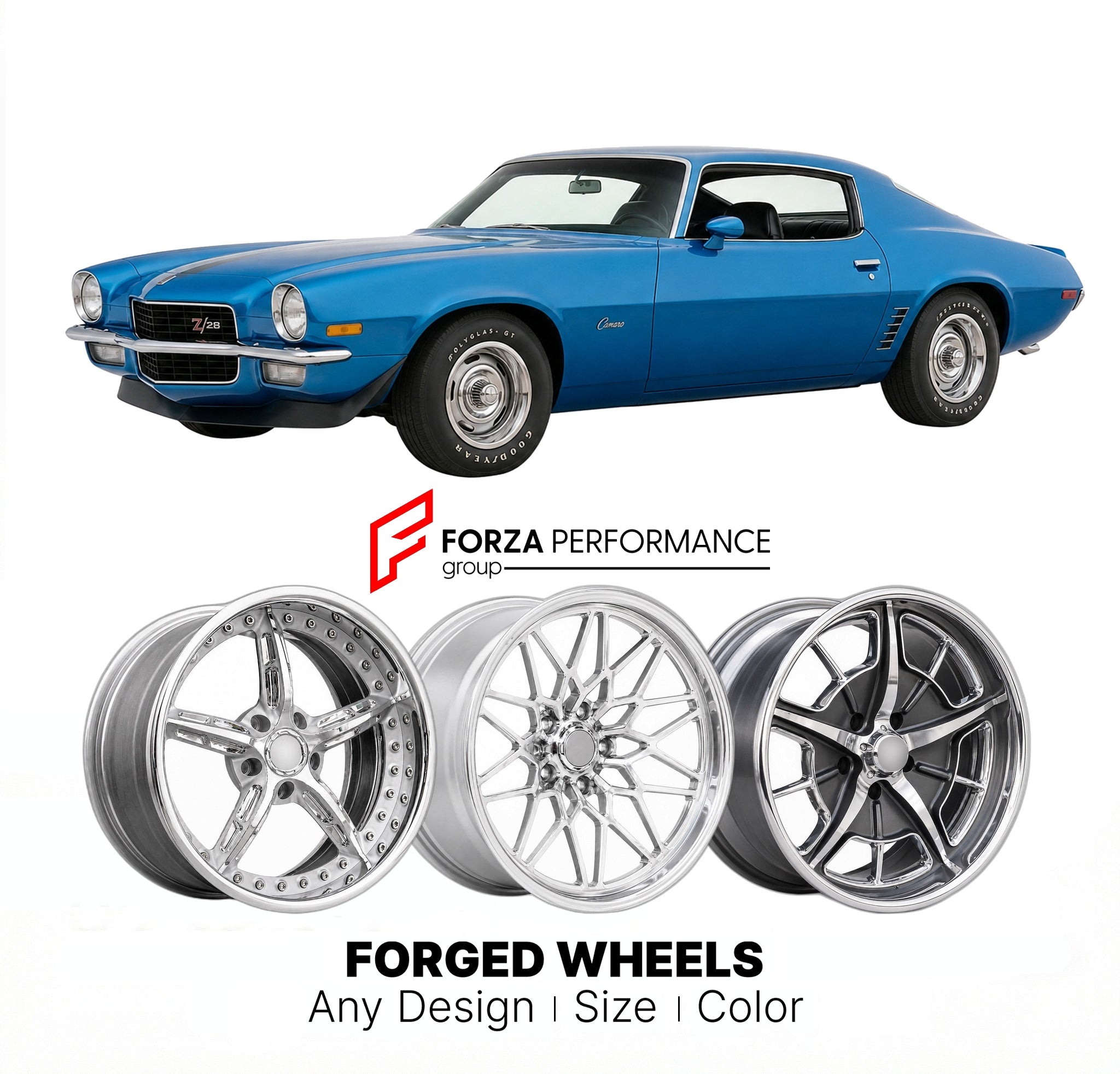 CUSTOM CLASSIC VINTAGE RESTOMOD RETRO OLD SCHOOL FORGED WHEELS RIMS for CHEVROLET CAMARO Z/28 1970 - 1974