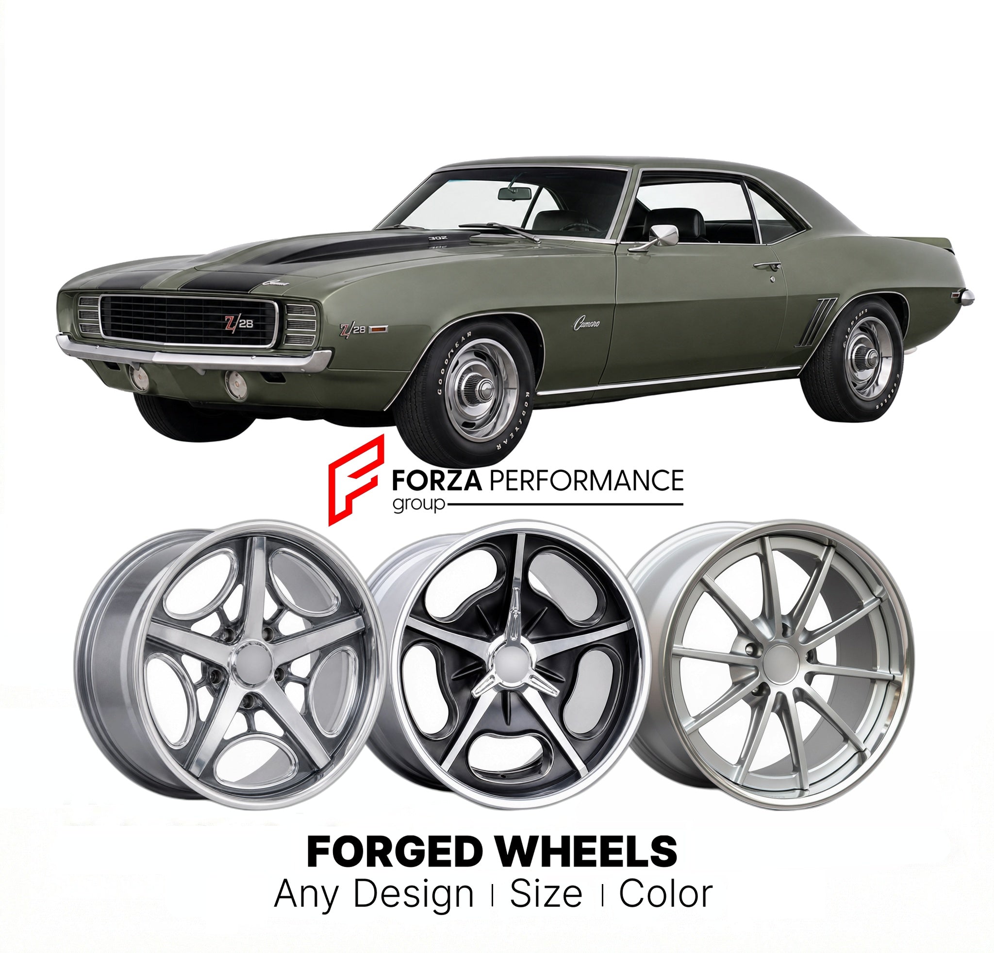 CUSTOM CLASSIC VINTAGE RESTOMOD RETRO OLD SCHOOL FORGED WHEELS RIMS for CHEVROLET CAMARO ZL1 1969 - 1969