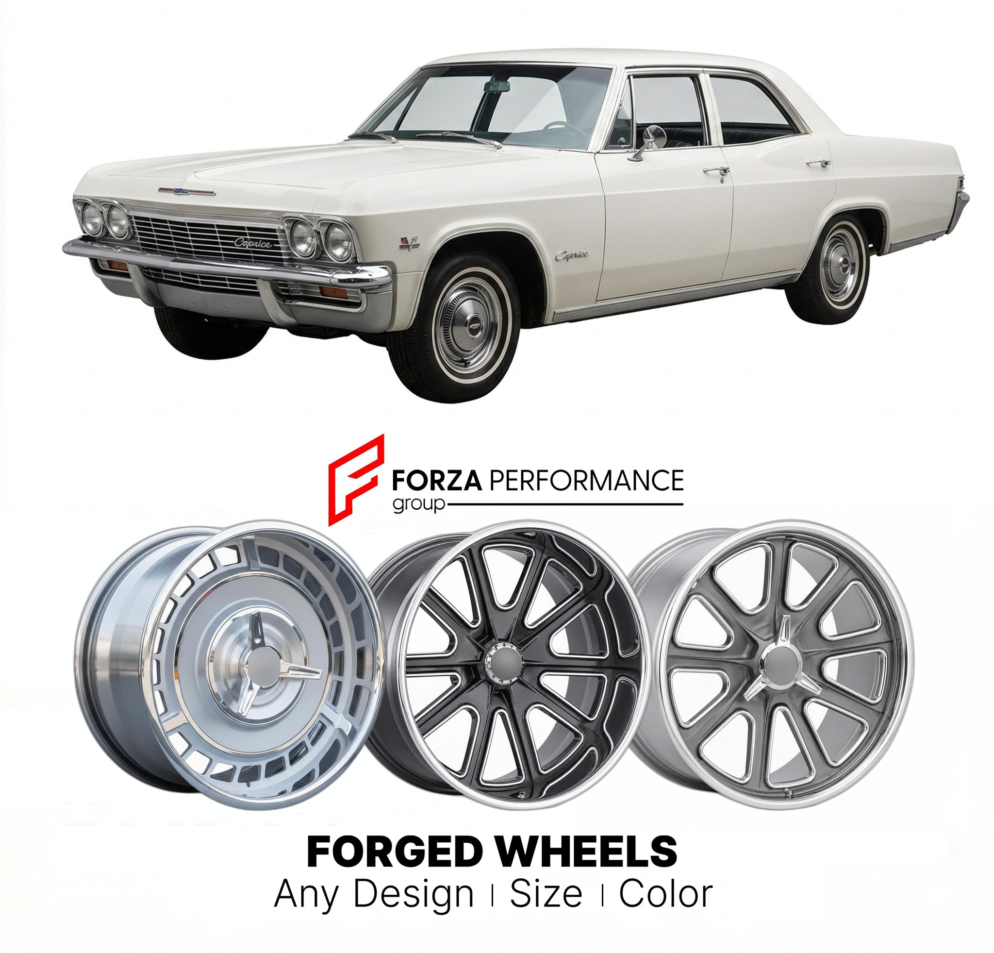 CUSTOM CLASSIC VINTAGE RESTOMOD RETRO OLD SCHOOL FORGED WHEELS RIMS for CHEVROLET CAPRICE CLASSIC 1965 - 1970