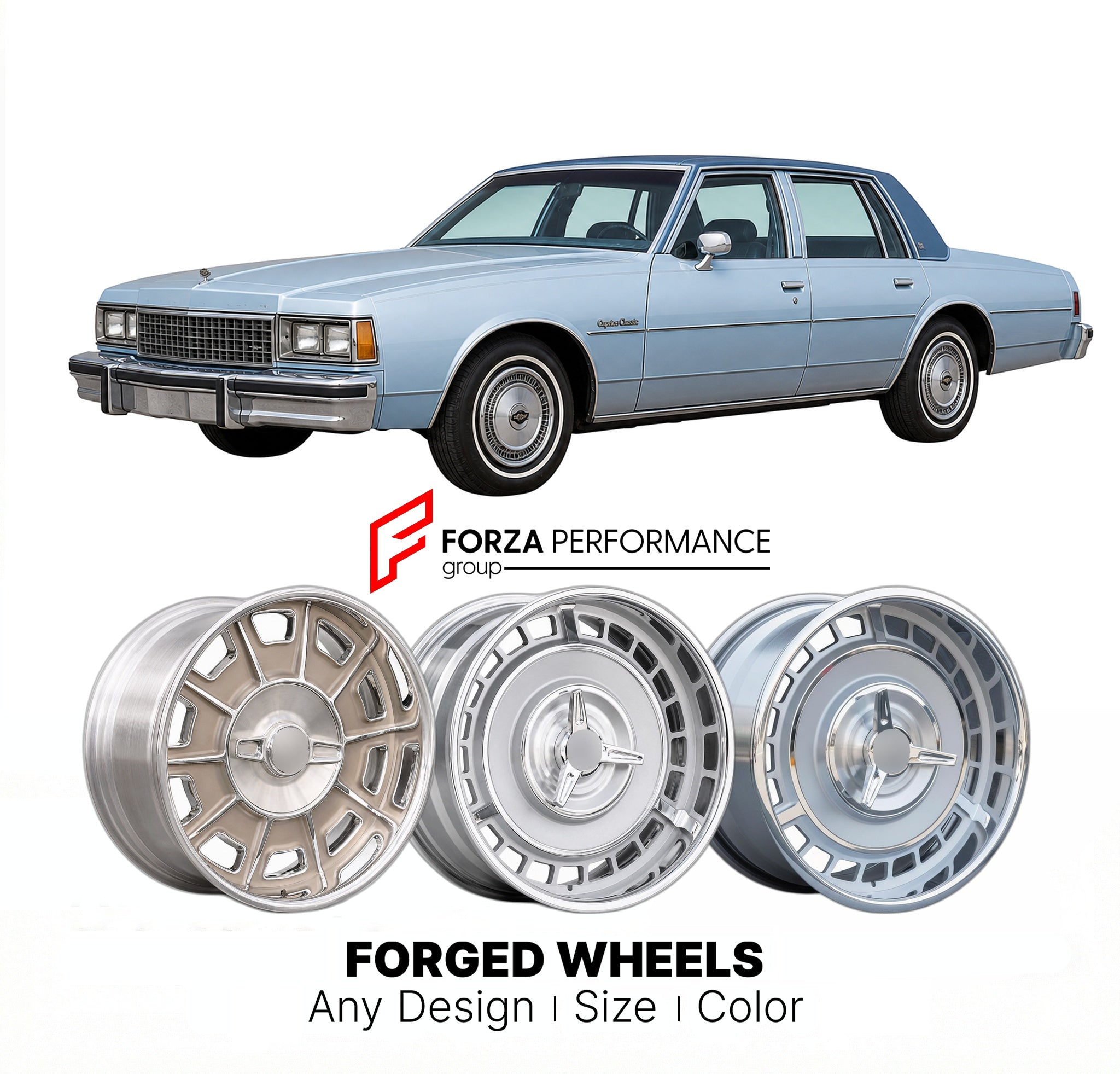 CUSTOM CLASSIC VINTAGE RESTOMOD RETRO OLD SCHOOL FORGED WHEELS RIMS for CHEVROLET CAPRICE CLASSIC 1977 - 1990