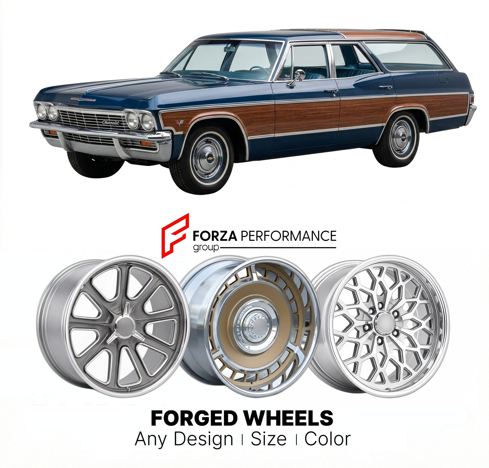 CUSTOM CLASSIC VINTAGE RESTOMOD RETRO OLD SCHOOL FORGED WHEELS RIMS for CHEVROLET CAPRICE ESTATE 1965 - 1970