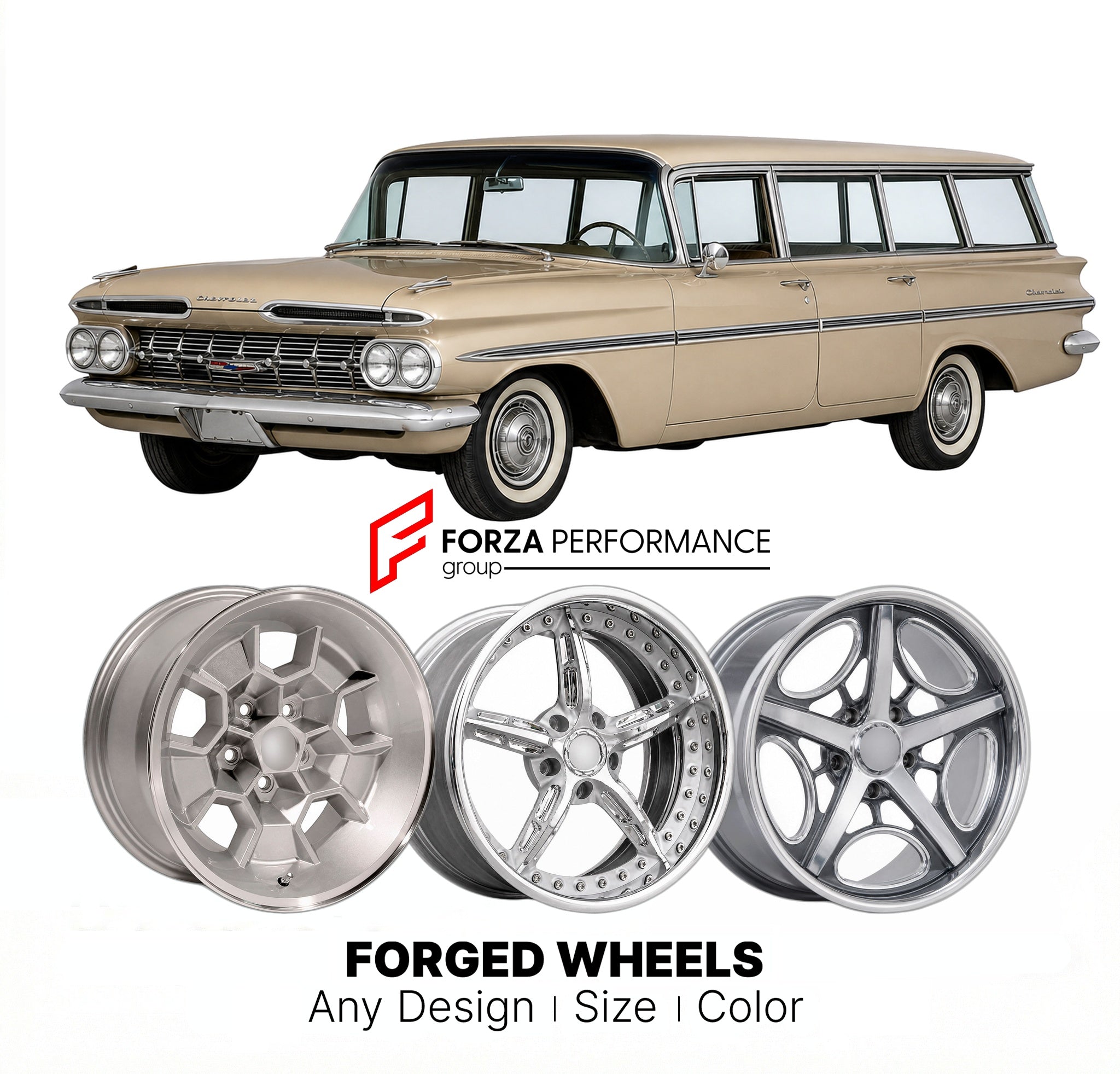 CUSTOM CLASSIC VINTAGE RESTOMOD RETRO OLD SCHOOL FORGED WHEELS RIMS for CHEVROLET CEDARWOOD 1959 - 1959