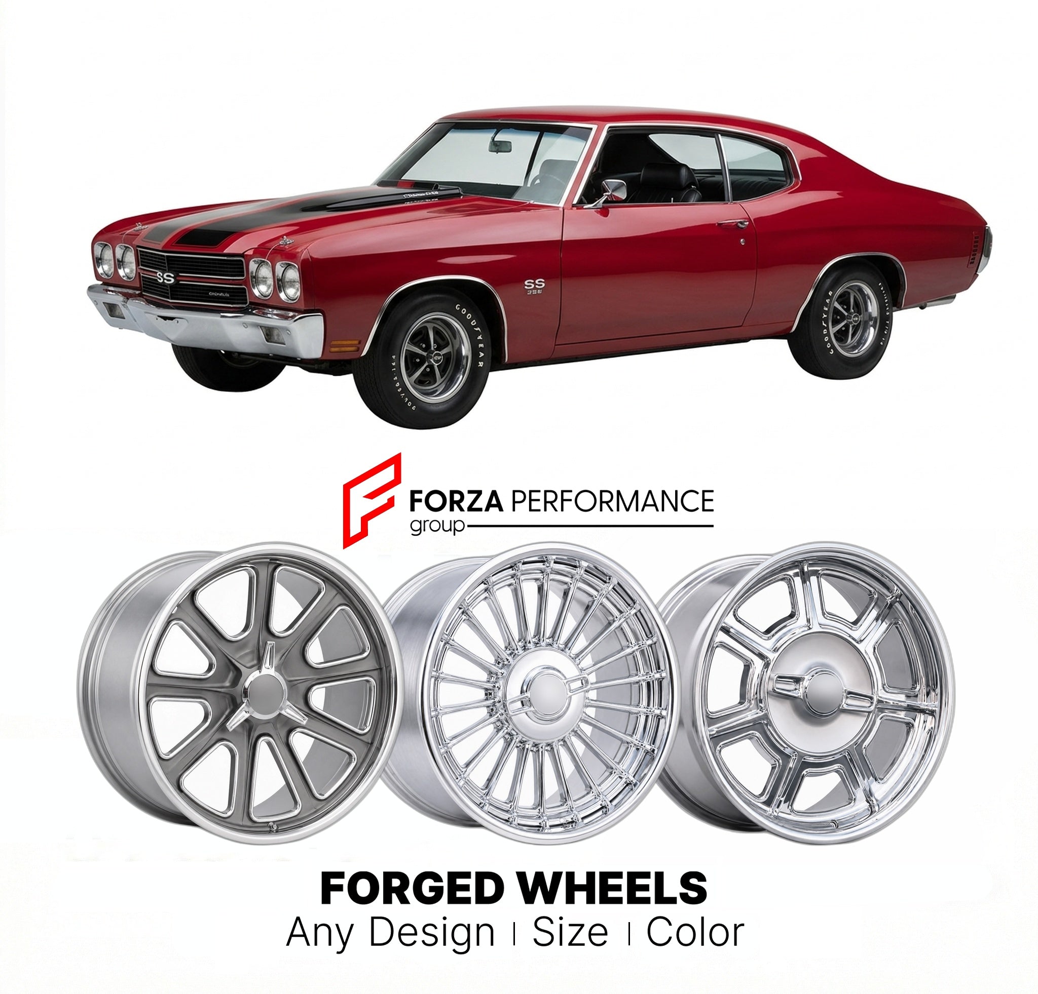 CUSTOM CLASSIC VINTAGE RESTOMOD RETRO OLD SCHOOL FORGED WHEELS RIMS for CHEVROLET CHEVELLE 1968 - 1972