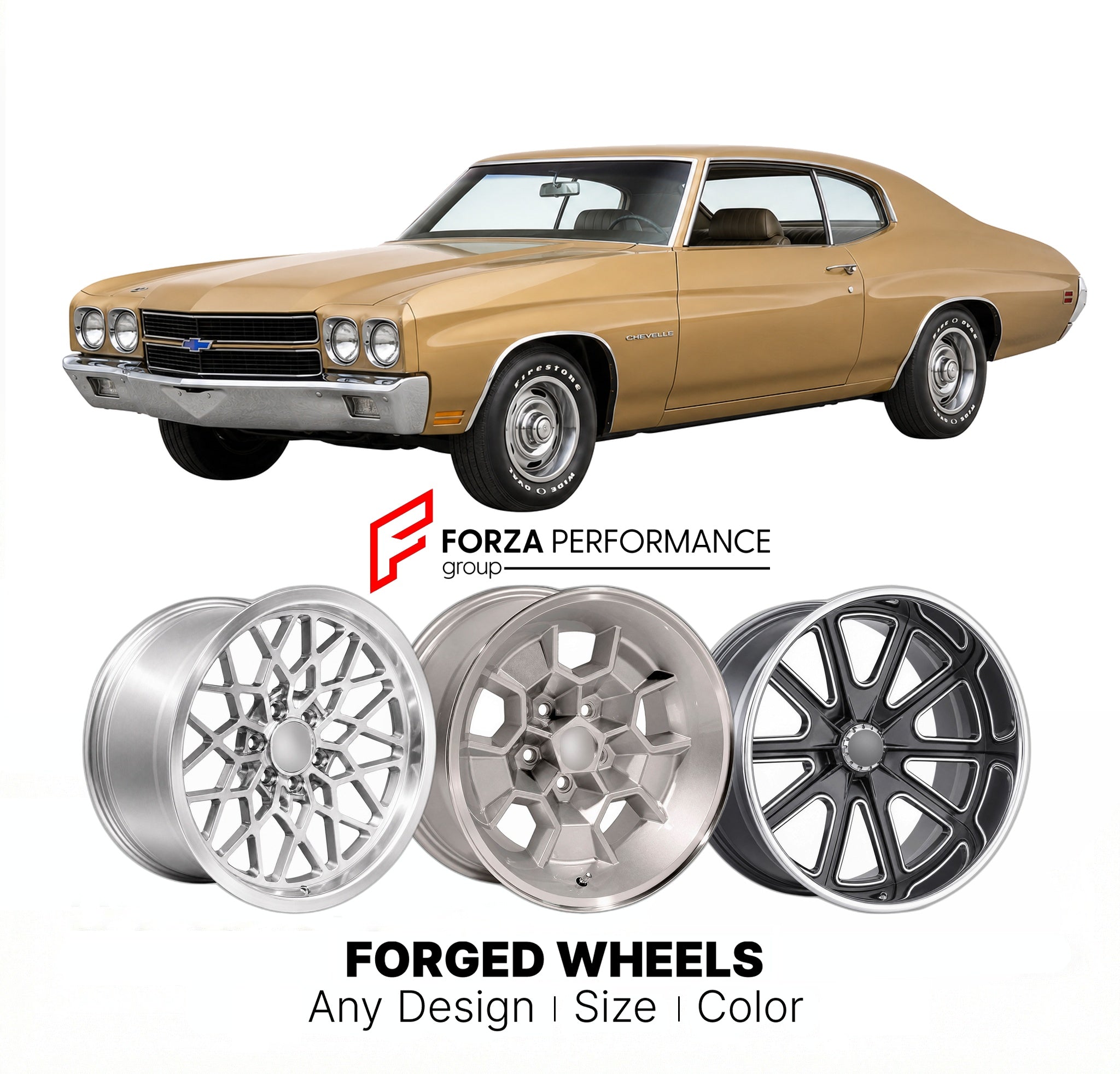 CUSTOM CLASSIC VINTAGE RESTOMOD RETRO OLD SCHOOL FORGED WHEELS RIMS for CHEVROLET CHEVELLE 1973 - 1977