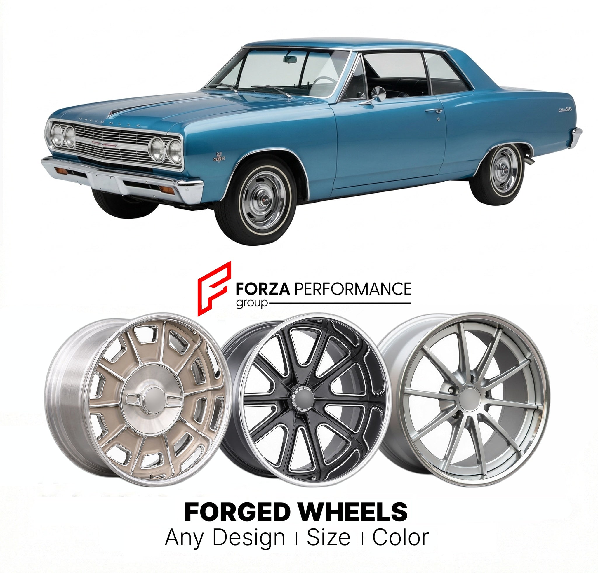 CUSTOM CLASSIC VINTAGE RESTOMOD RETRO OLD SCHOOL FORGED WHEELS RIMS for CHEVROLET CHEVELLE L78 1965 - 1966