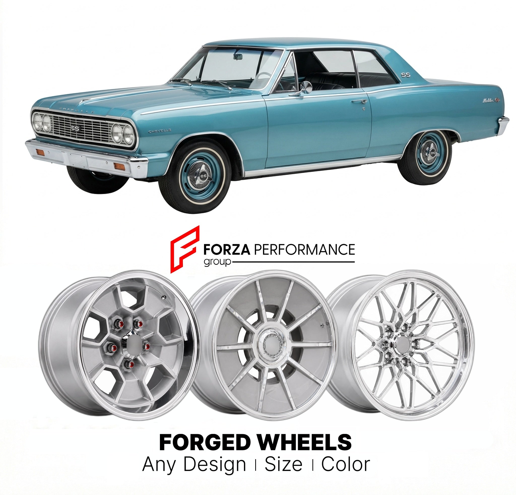 CUSTOM CLASSIC VINTAGE RESTOMOD RETRO OLD SCHOOL FORGED WHEELS RIMS for CHEVROLET CHEVELLE SS 1964 - 1967