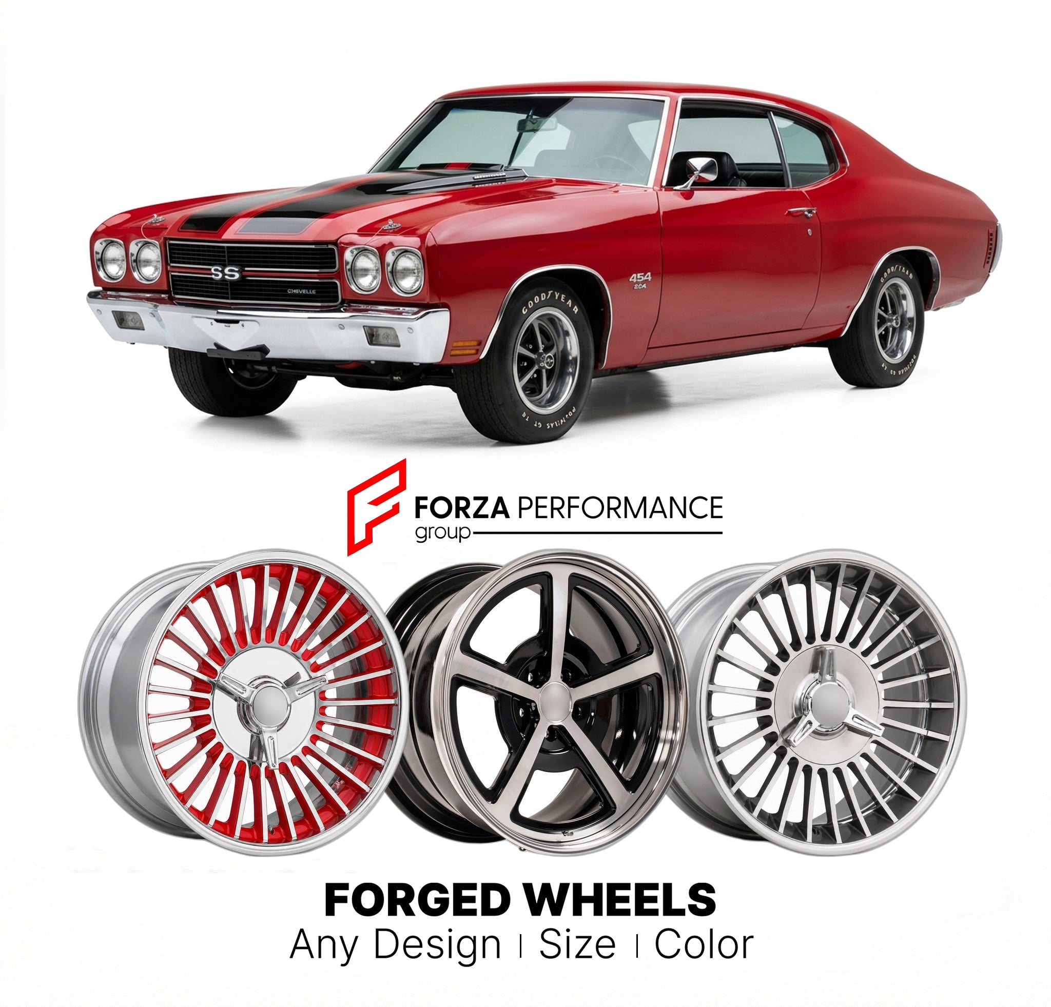 CUSTOM CLASSIC VINTAGE RESTOMOD RETRO OLD SCHOOL FORGED WHEELS RIMS for CHEVROLET CHEVELLE SS 1968 - 1972