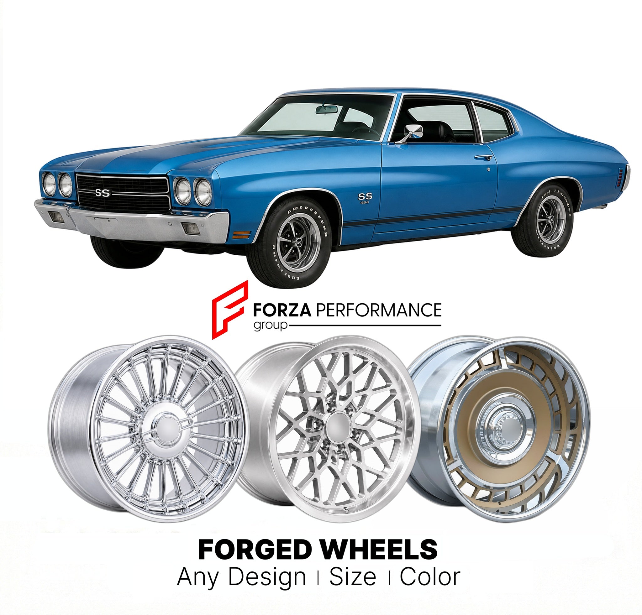 CUSTOM CLASSIC VINTAGE RESTOMOD RETRO OLD SCHOOL FORGED WHEELS RIMS for CHEVROLET CHEVELLE SS 1973 - 1973