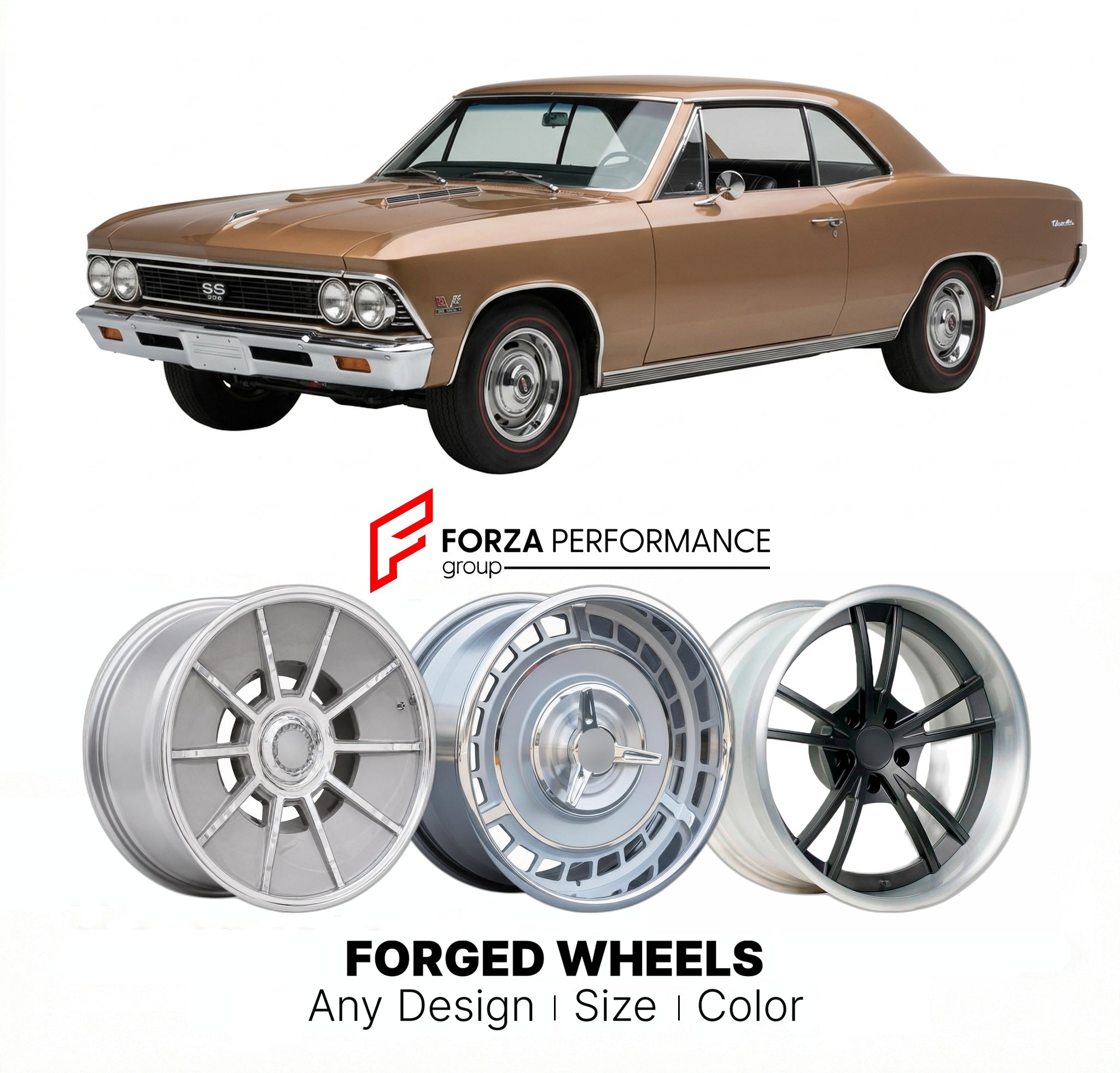 CUSTOM CLASSIC VINTAGE RESTOMOD RETRO OLD SCHOOL FORGED WHEELS RIMS for CHEVROLET CHEVELLE SS 396 1966 - 1967