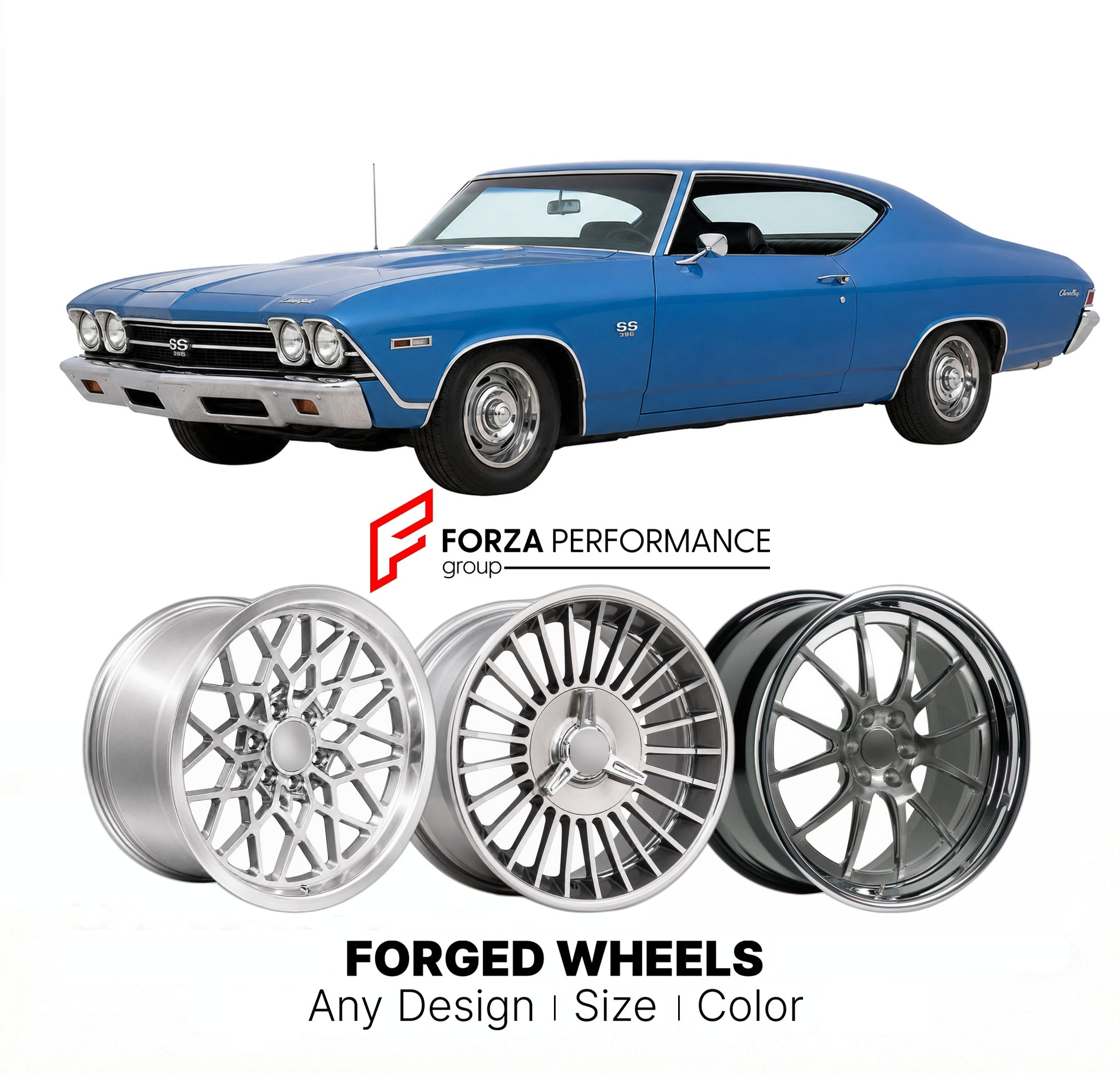 CUSTOM CLASSIC VINTAGE RESTOMOD RETRO OLD SCHOOL FORGED WHEELS RIMS for CHEVROLET CHEVELLE SS 396 1968 - 1968