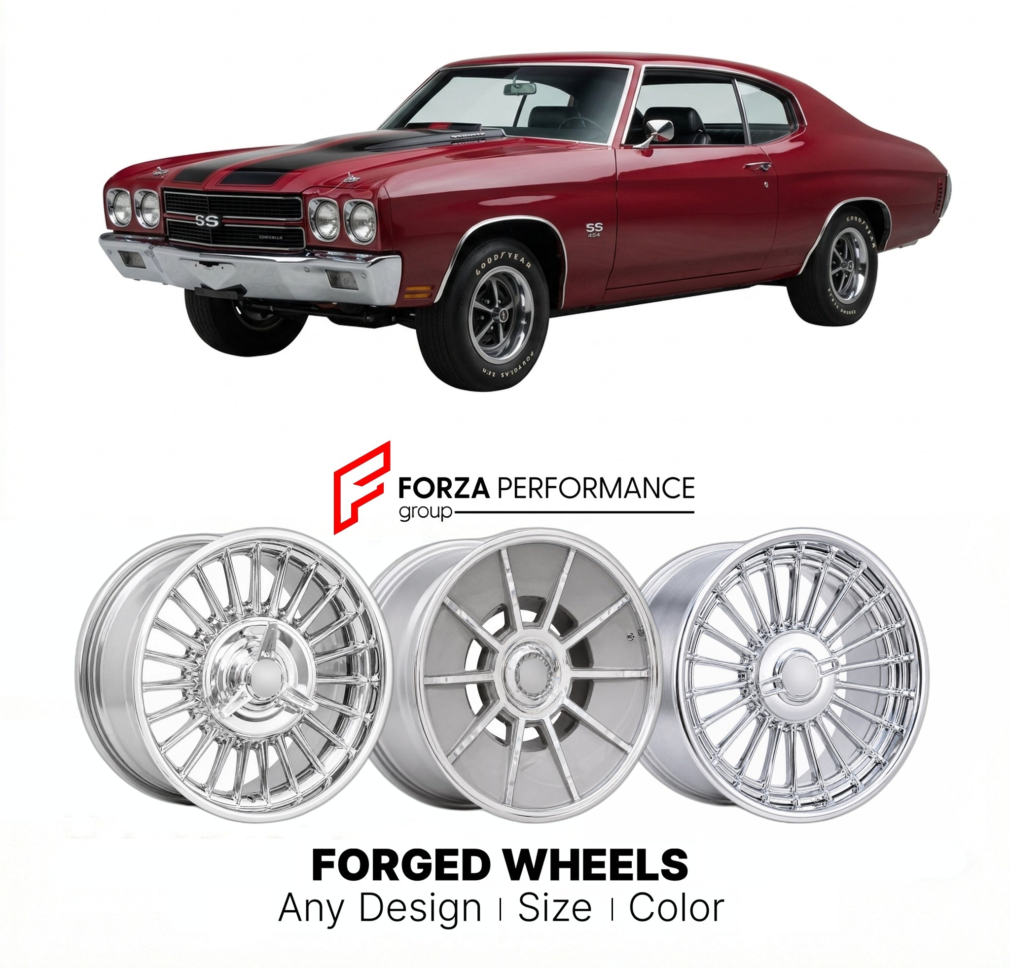 CUSTOM CLASSIC VINTAGE RESTOMOD RETRO OLD SCHOOL FORGED WHEELS RIMS for CHEVROLET CHEVELLE SS 454 1970 - 1972