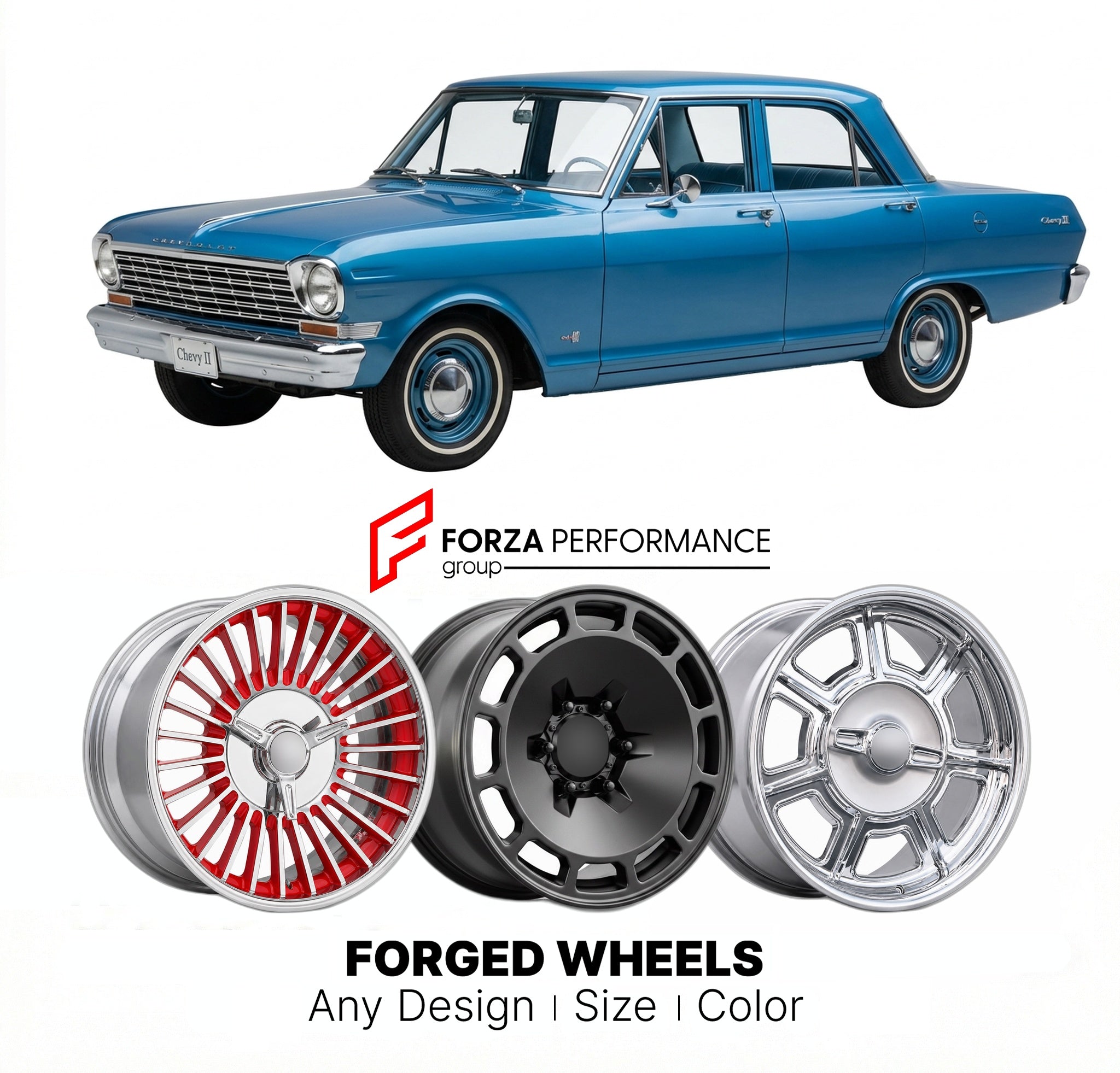 CUSTOM CLASSIC VINTAGE RESTOMOD RETRO OLD SCHOOL FORGED WHEELS RIMS for CHEVROLET CHEVY II 1962 - 1968