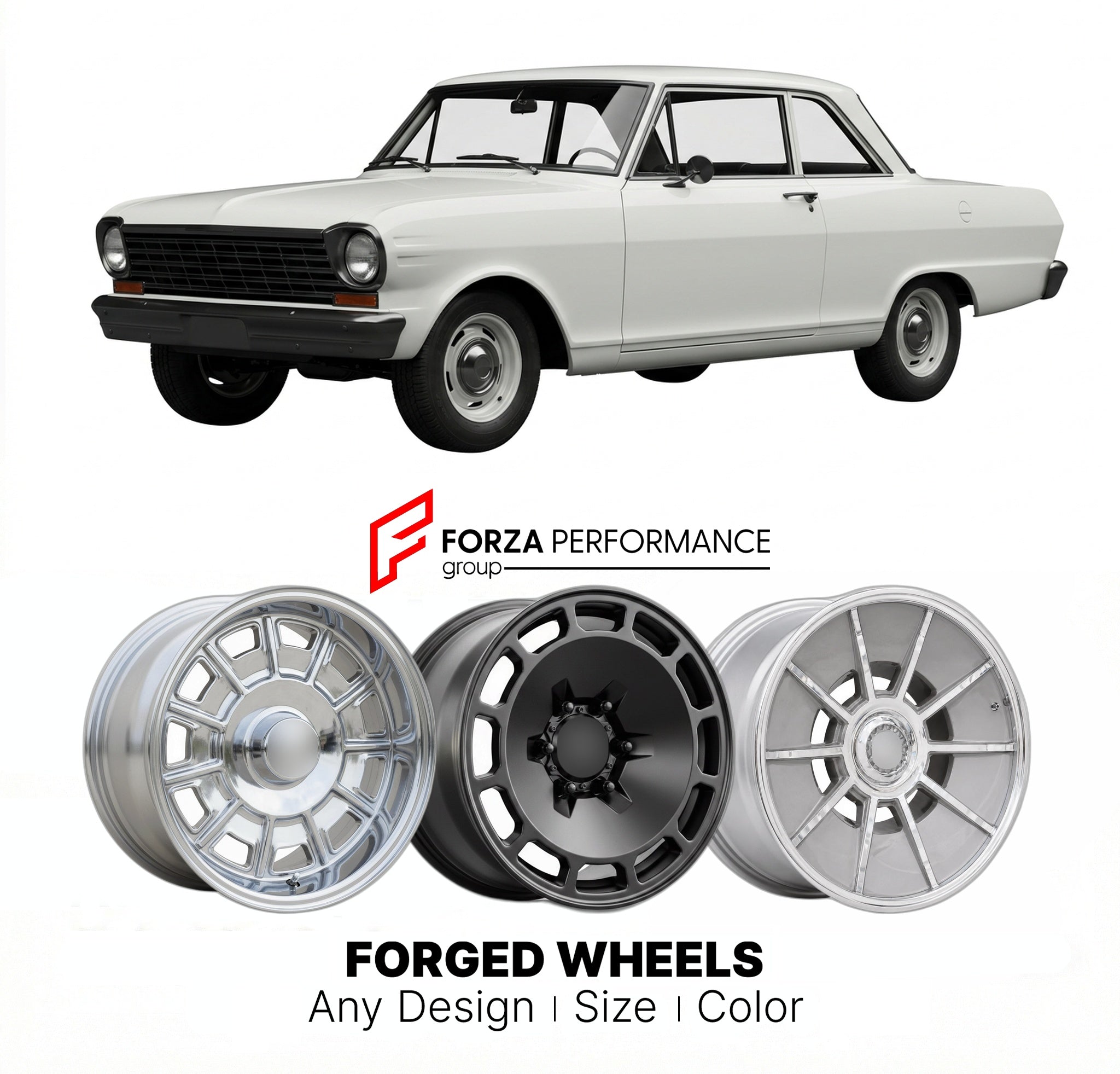CUSTOM CLASSIC VINTAGE RESTOMOD RETRO OLD SCHOOL FORGED WHEELS RIMS for CHEVROLET CHEVY II NOVA 1962 - 1979