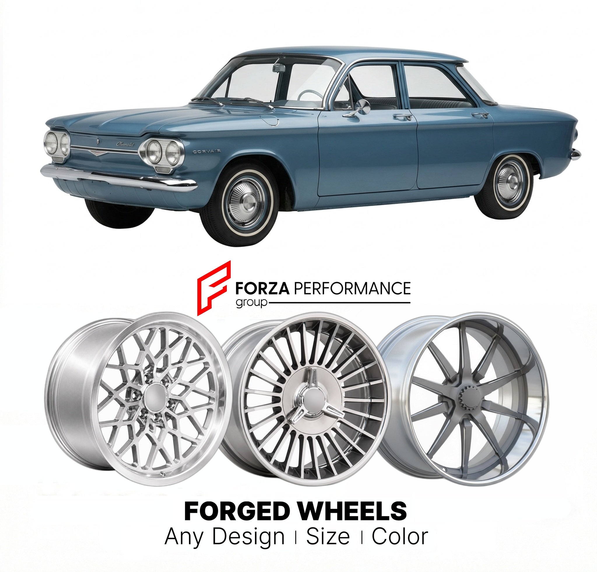 CUSTOM CLASSIC VINTAGE RESTOMOD RETRO OLD SCHOOL FORGED WHEELS RIMS for CHEVROLET CORVAIR 1959 - 1969