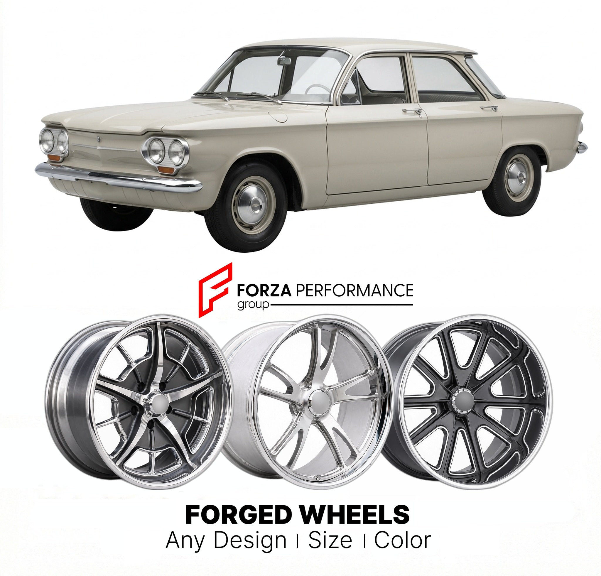 CUSTOM CLASSIC VINTAGE RESTOMOD RETRO OLD SCHOOL FORGED WHEELS RIMS for CHEVROLET CORVAIR MONZA 1960 - 1969