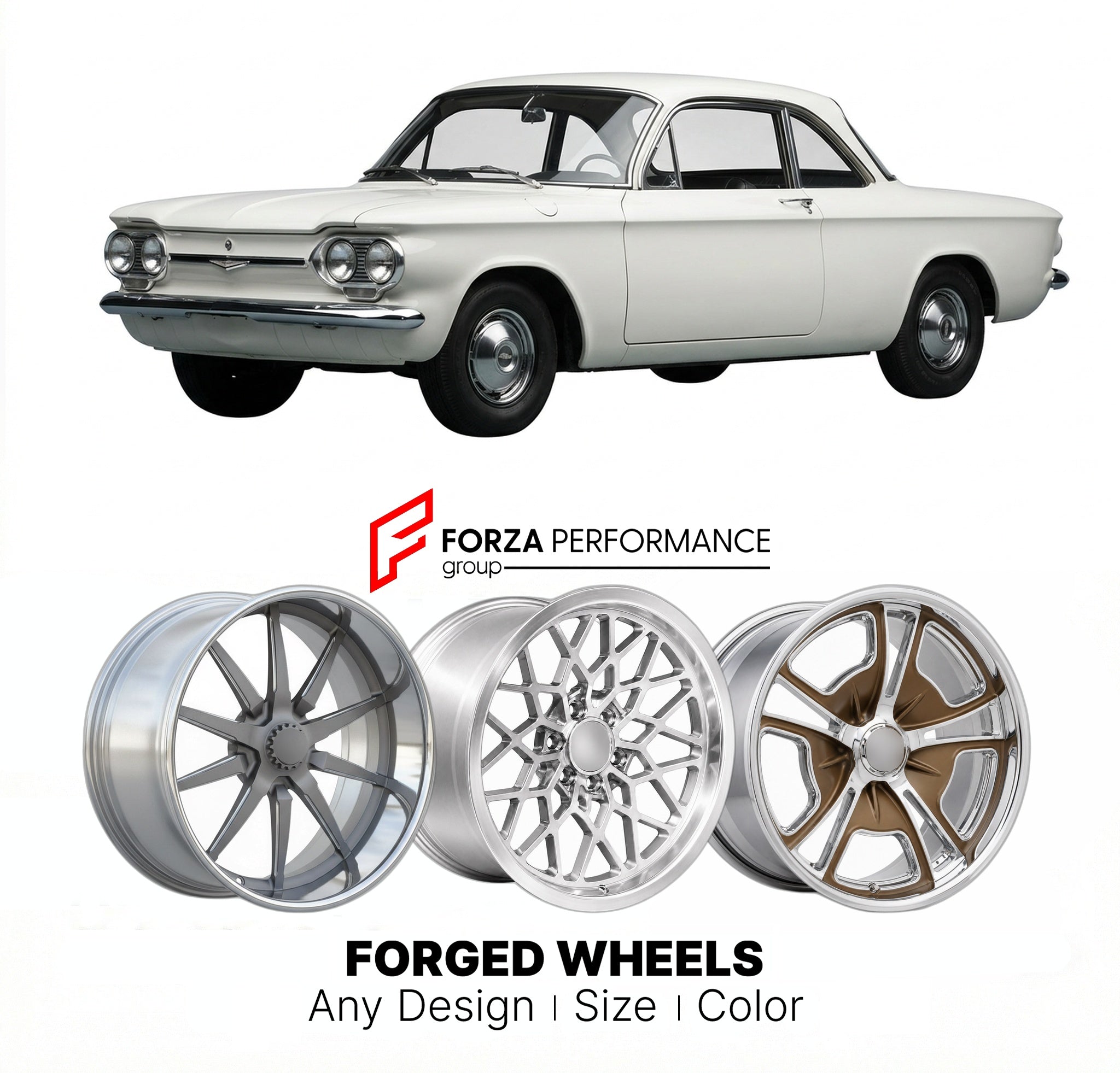 CUSTOM CLASSIC VINTAGE RESTOMOD RETRO OLD SCHOOL FORGED WHEELS RIMS for CHEVROLET CORVAIR SPYDER 1962 - 1964