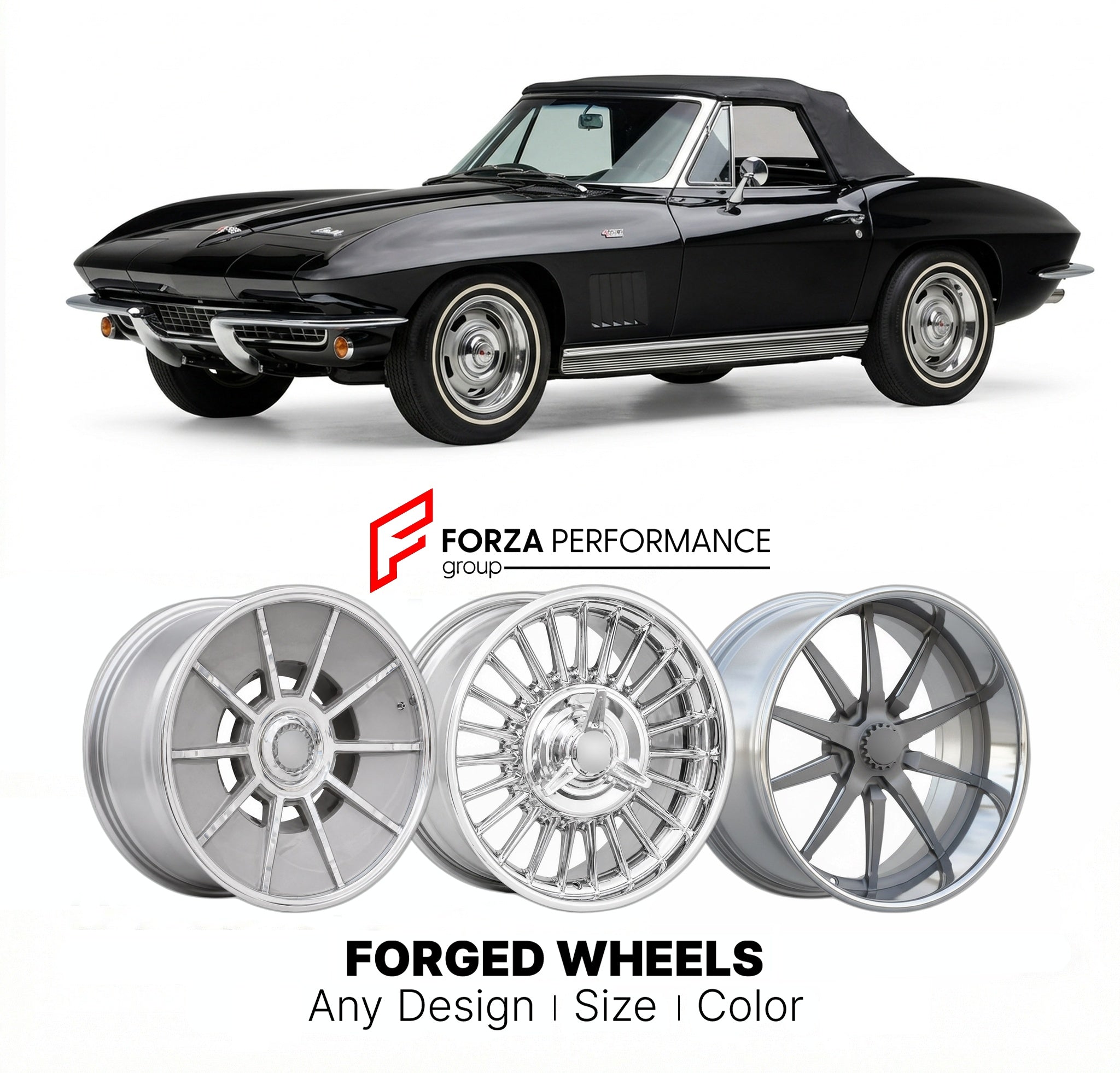 CUSTOM CLASSIC VINTAGE RESTOMOD RETRO OLD SCHOOL FORGED WHEELS RIMS for CHEVROLET CORVETTE 1963 - 1967