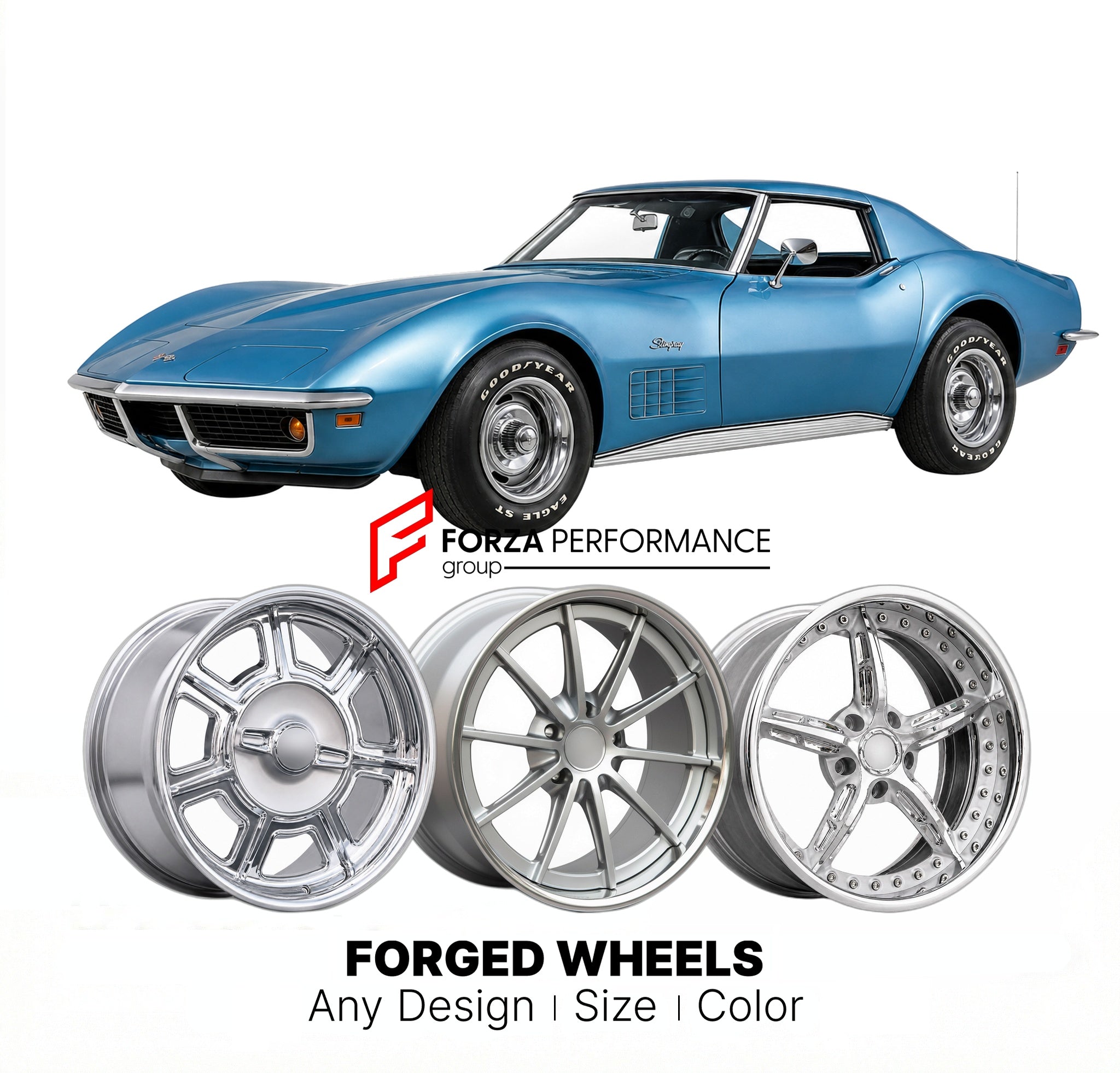 CUSTOM CLASSIC VINTAGE RESTOMOD RETRO OLD SCHOOL FORGED WHEELS RIMS for CHEVROLET CORVETTE 1968 - 1982