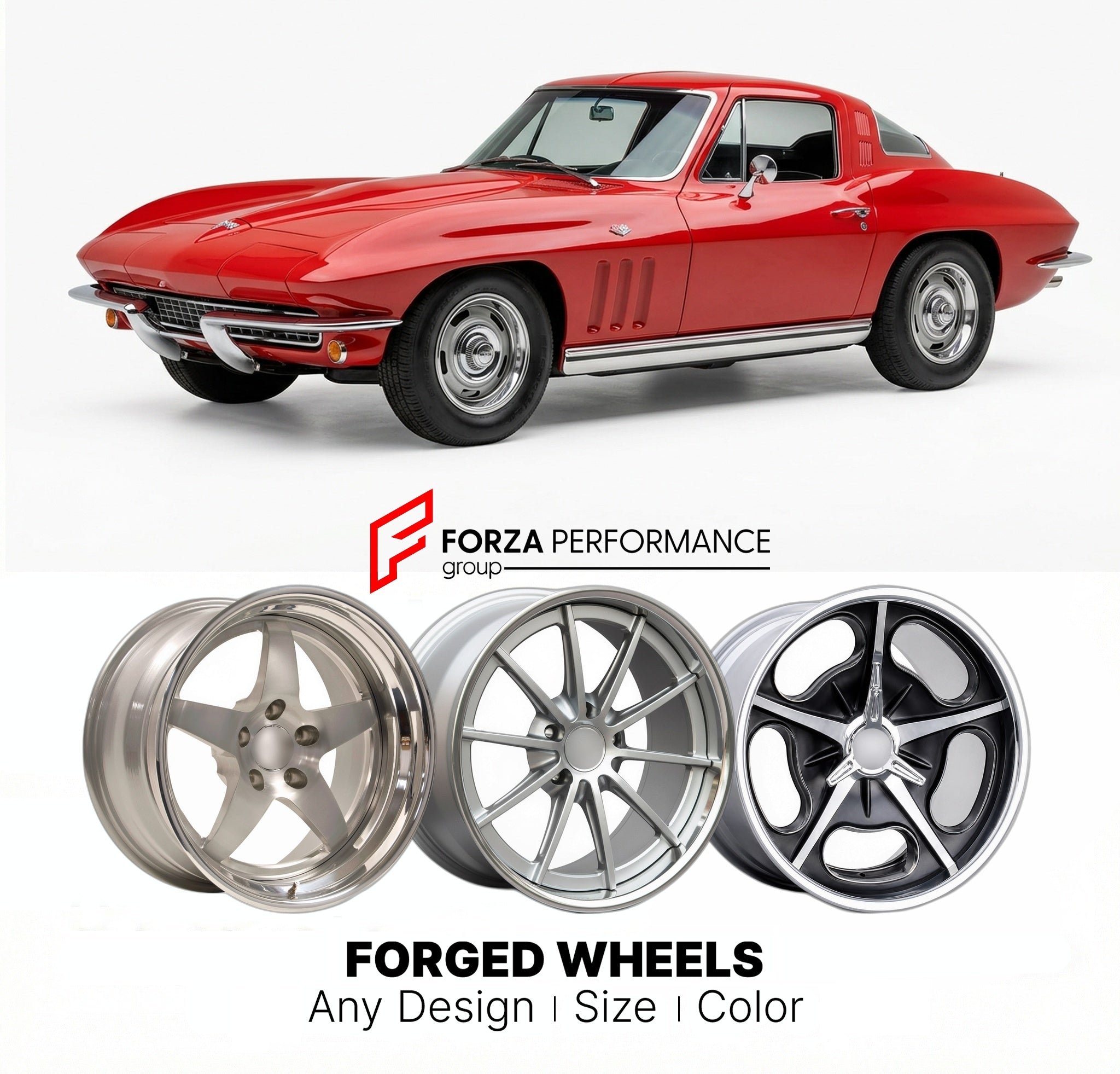 CUSTOM CLASSIC VINTAGE RESTOMOD RETRO OLD SCHOOL FORGED WHEELS RIMS for CHEVROLET CORVETTE C2 427 1966 - 1967