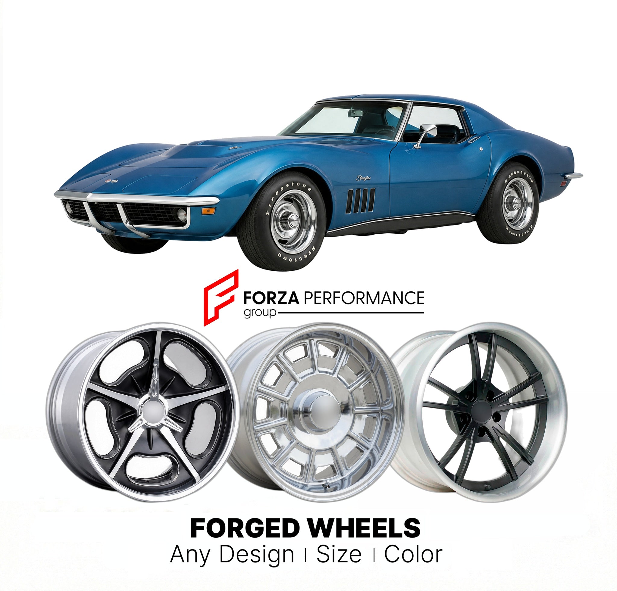 CUSTOM CLASSIC VINTAGE RESTOMOD RETRO OLD SCHOOL FORGED WHEELS RIMS for CHEVROLET CORVETTE 427 1968 - 1972