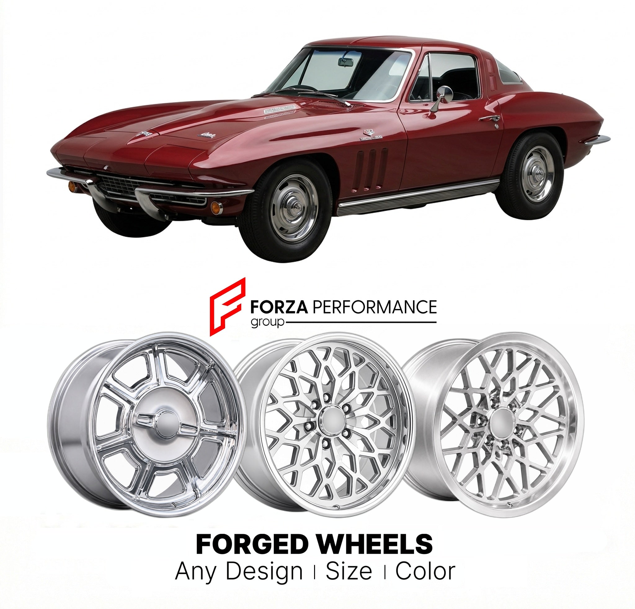 CUSTOM CLASSIC VINTAGE RESTOMOD RETRO OLD SCHOOL FORGED WHEELS RIMS for CHEVROLET CORVETTE C2 427 & 454 1966 - 1967