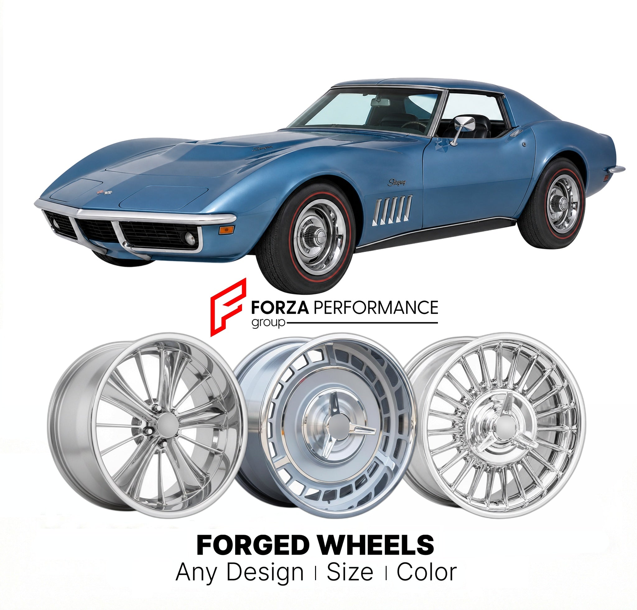 CUSTOM CLASSIC VINTAGE RESTOMOD RETRO OLD SCHOOL FORGED WHEELS RIMS for CHEVROLET CORVETTE 427 & 454 1968 - 1972