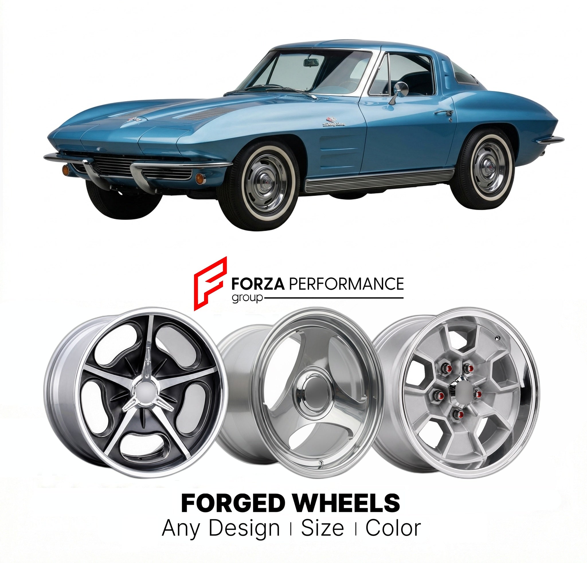 CUSTOM CLASSIC VINTAGE RESTOMOD RETRO OLD SCHOOL FORGED WHEELS RIMS for CHEVROLET CORVETTE C2 1963 - 1967